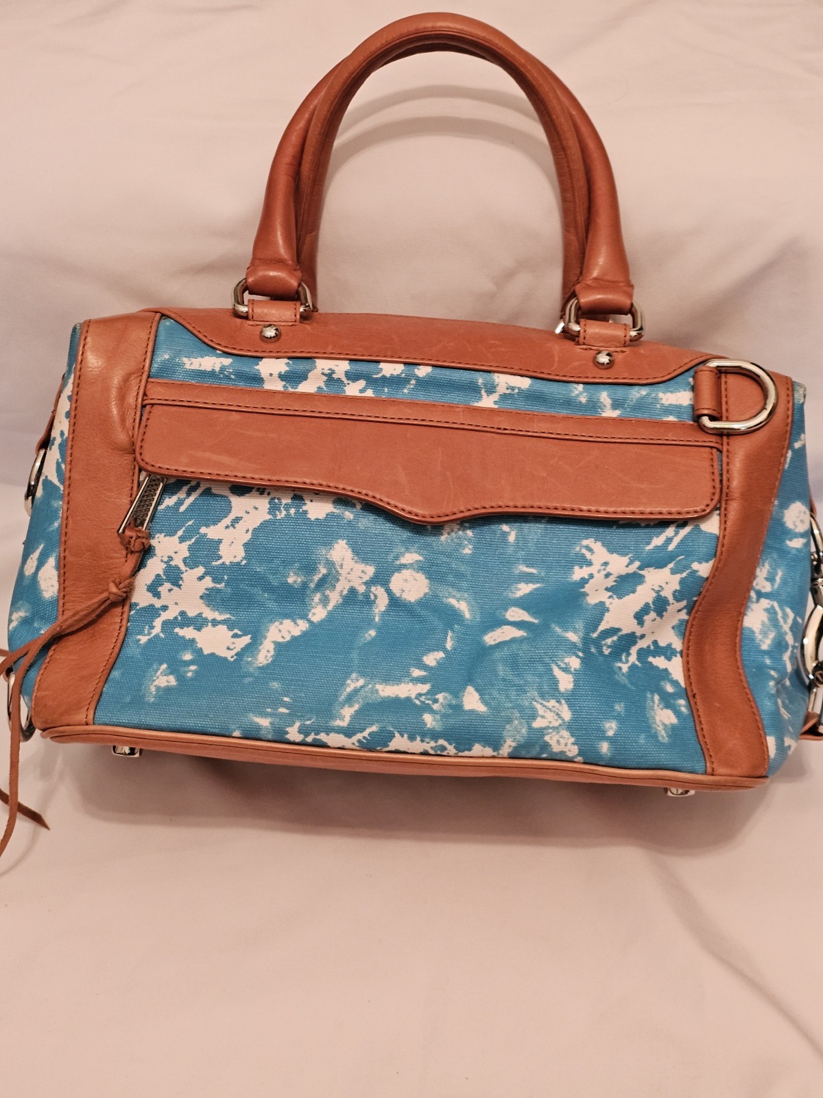 Rebecca Minkoff M.A.B Mini Satchel in Aqua, White and Tan* No Shoulder Strap*