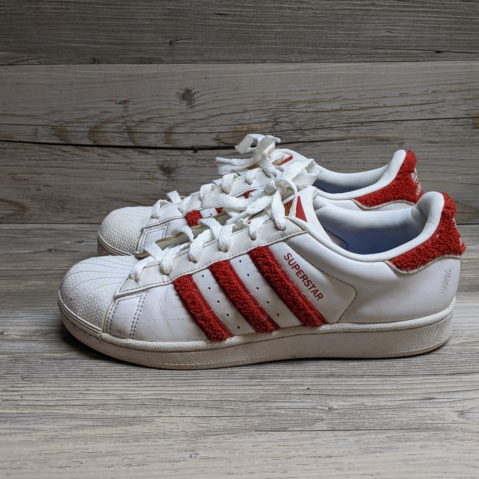 Adidas Womens Originals Superstar Sneakers # S76151 3 Stripe Red Terry Size 7.5