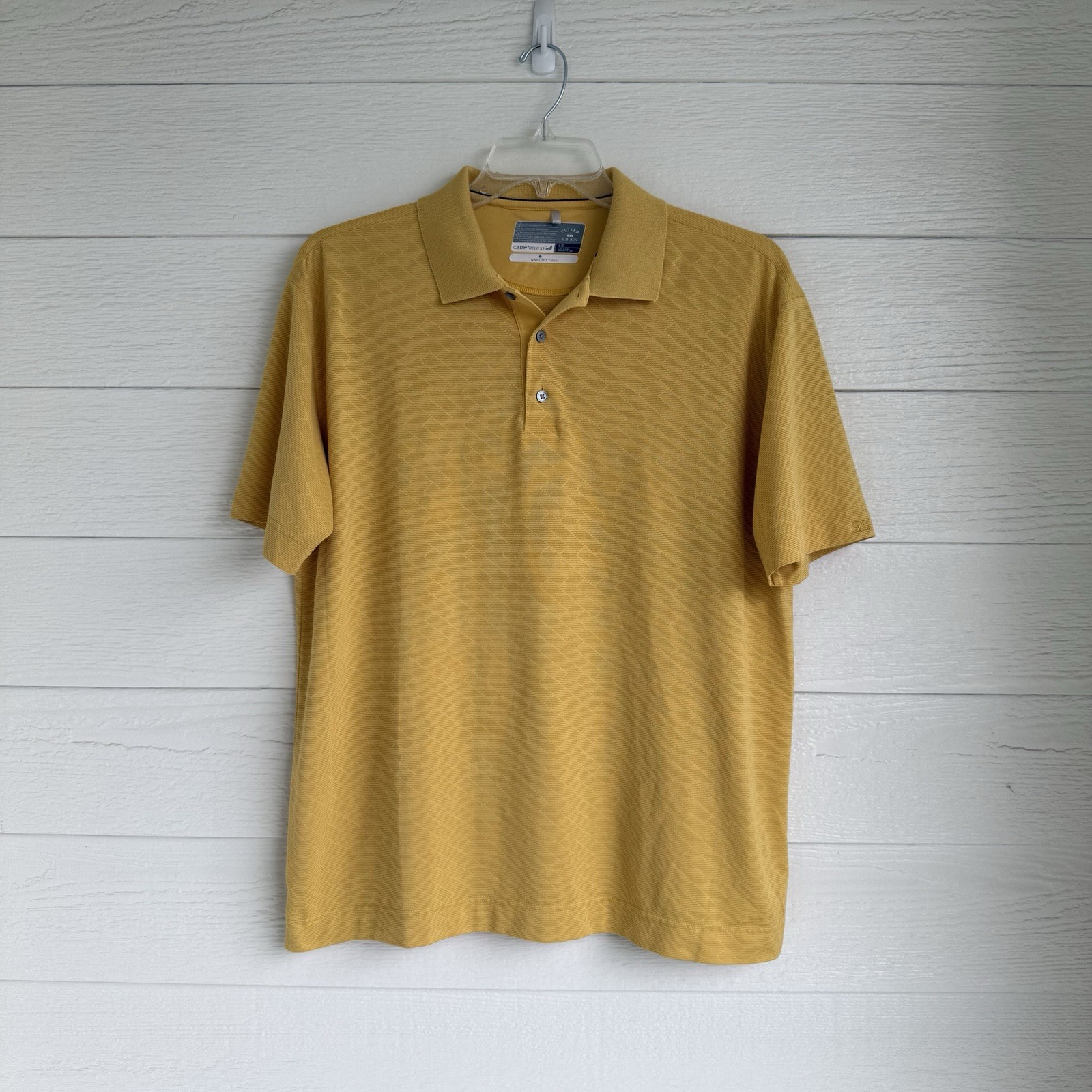 Cutter & Buck Gold Yellow Men’s Polo Size Large CB DryTec Luxe Nanotex Fabric