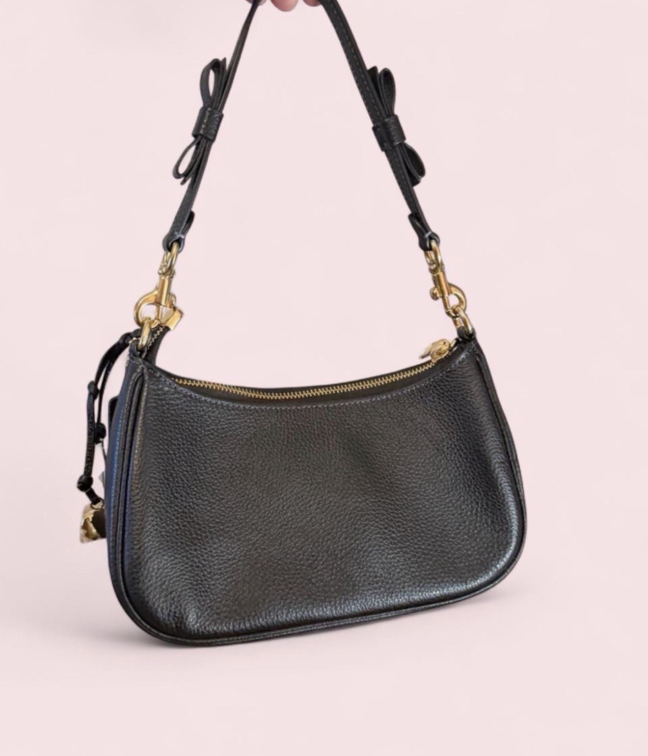 NWT COACH CDY93 Teri Shoulder Bag With Bows And Charms Pebble Leather Black