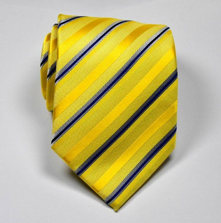 New Classic Stripe Yellow Dark Blue 100% Silk Men’s Necktie Neck Tie 3.15”(8CM)