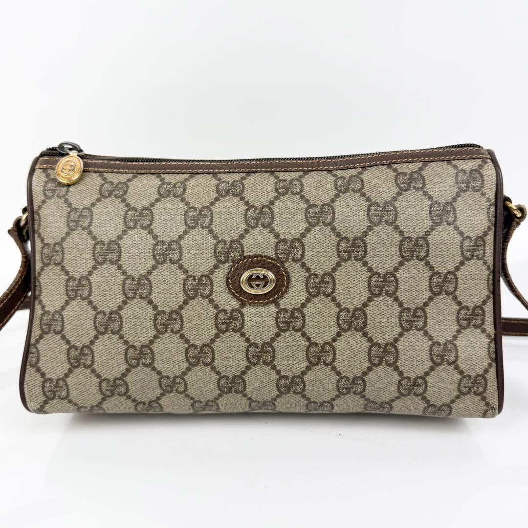GUCCI Shoulder bag GG Supreme PVC Leather Beige Vintage Authentic From Japan