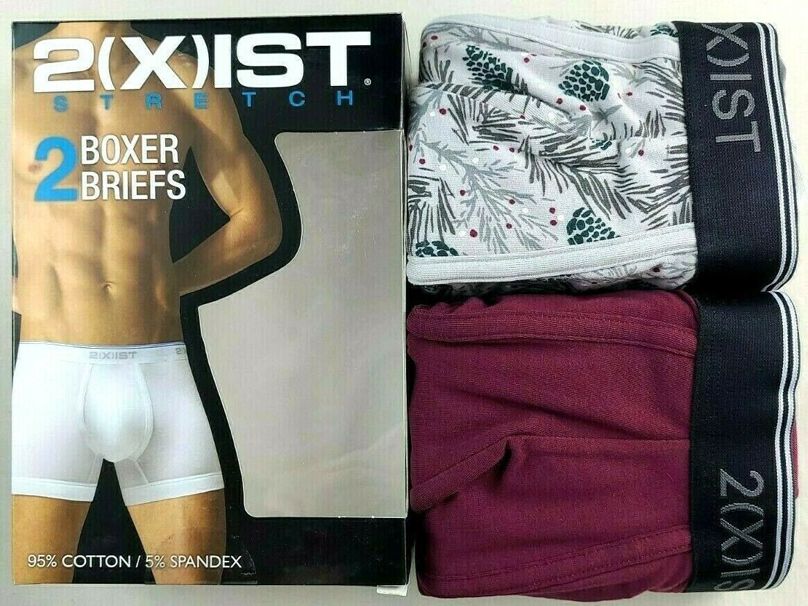 2(X)IST Men’s Boxer Briefs 2 Pack M or L Black Red Pine Logo Cotton Stretch New