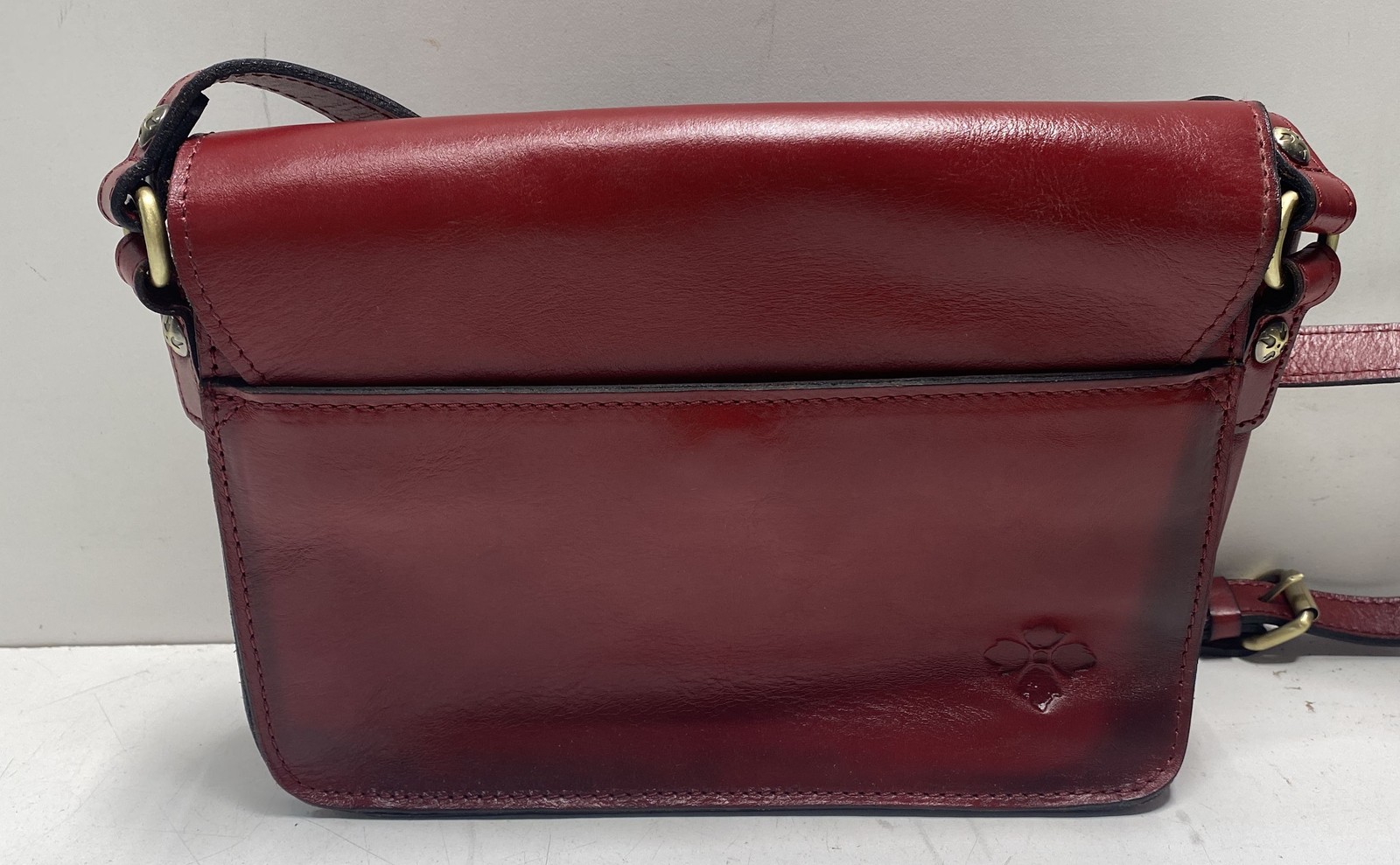 Patricia Nash Red Leather Flap Turn-lock Crossbody Shoulder Bag Brass Hardware