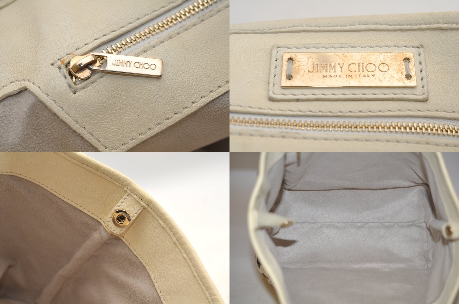 Authentic JIMMY CHOO Sasha S Star Studs Leather Shoulder Tote Bag White AB597
