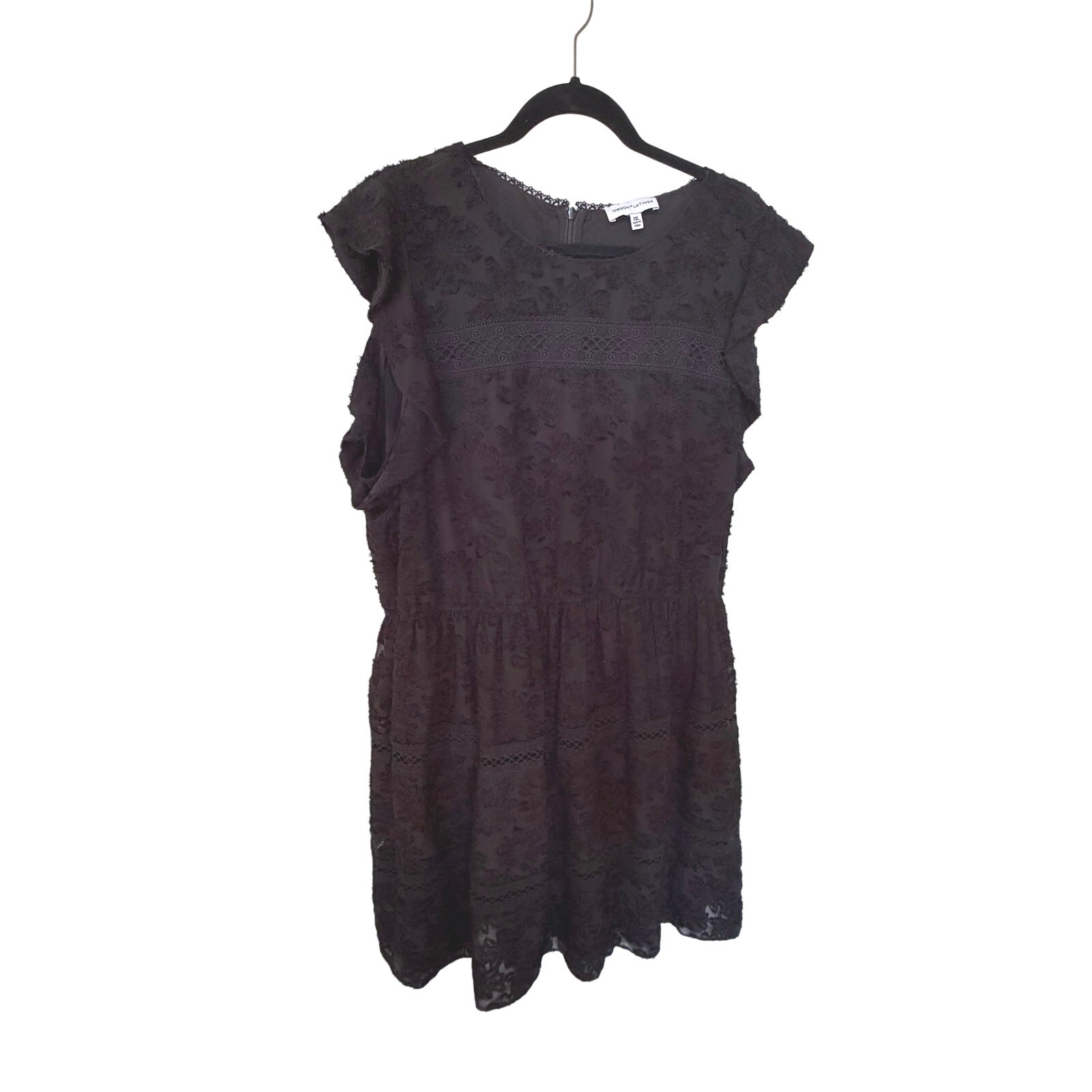 Gibson Latimer Floral Textured Midi Dress Black XXL Flutter Sleeve
