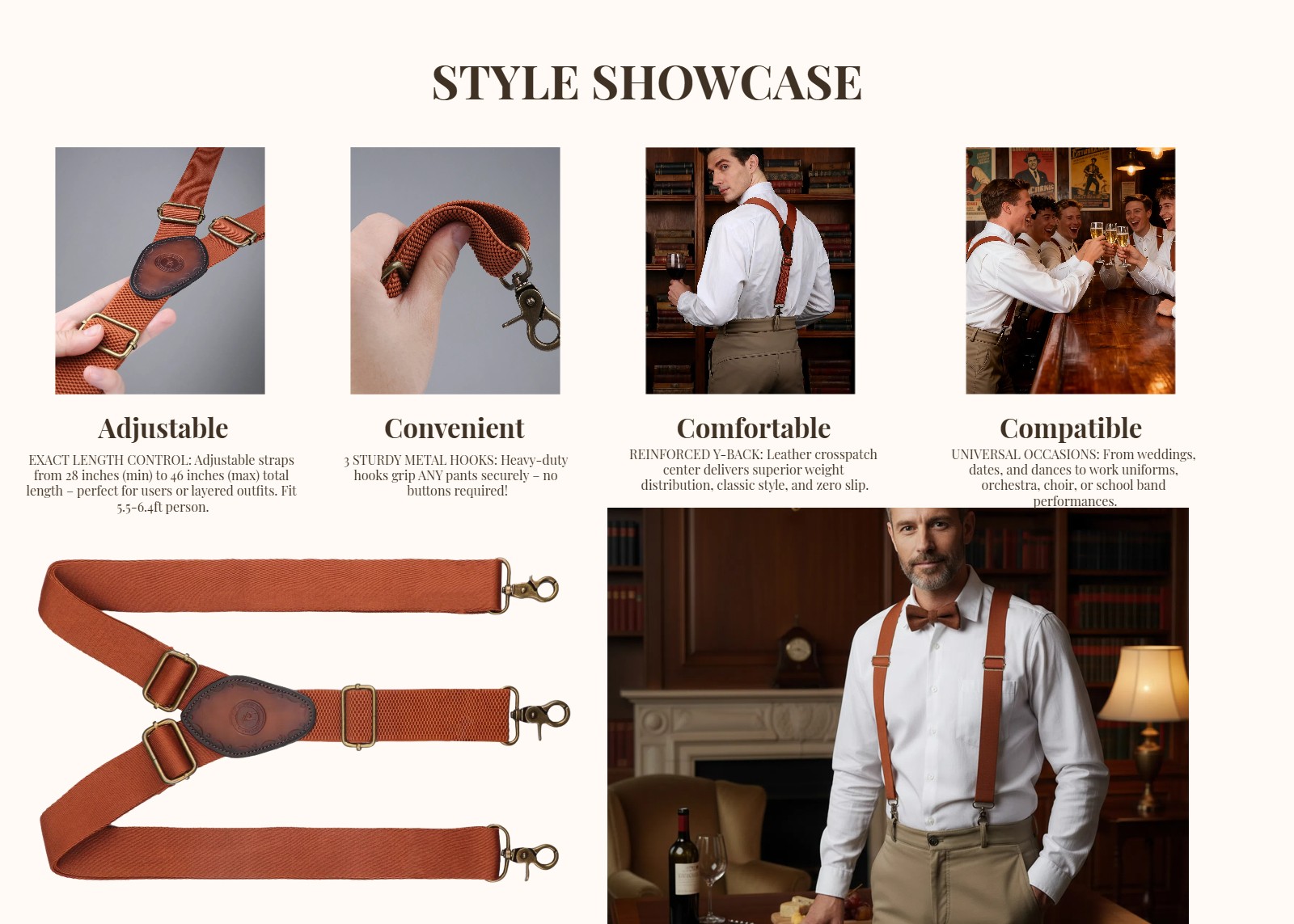 TOURBON Retro Men’s Suspenders Y Back Y-Shaped Hooks Pants Braces Bestman Gift