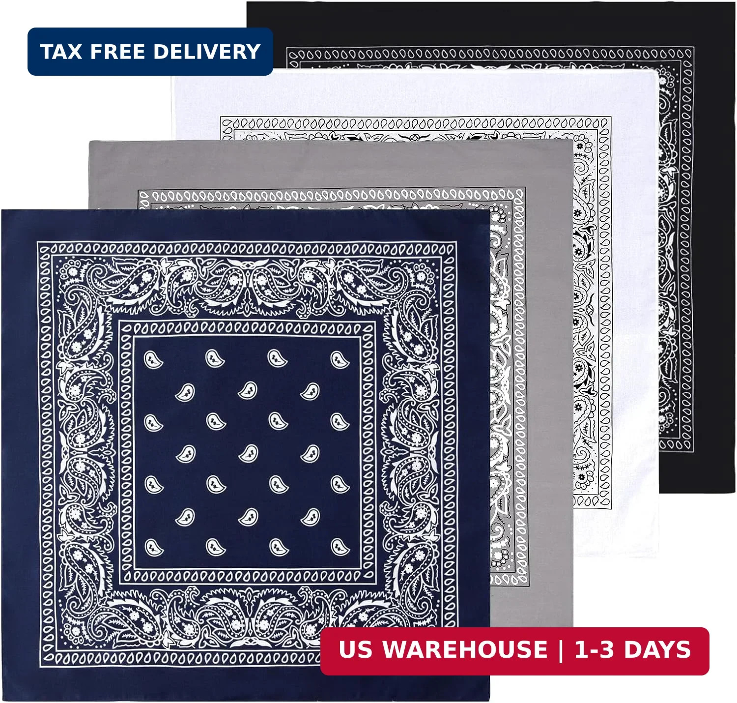 Bycc Bynn Large 27″ x 27″ 100% Cotton Bandanas – Set of 4