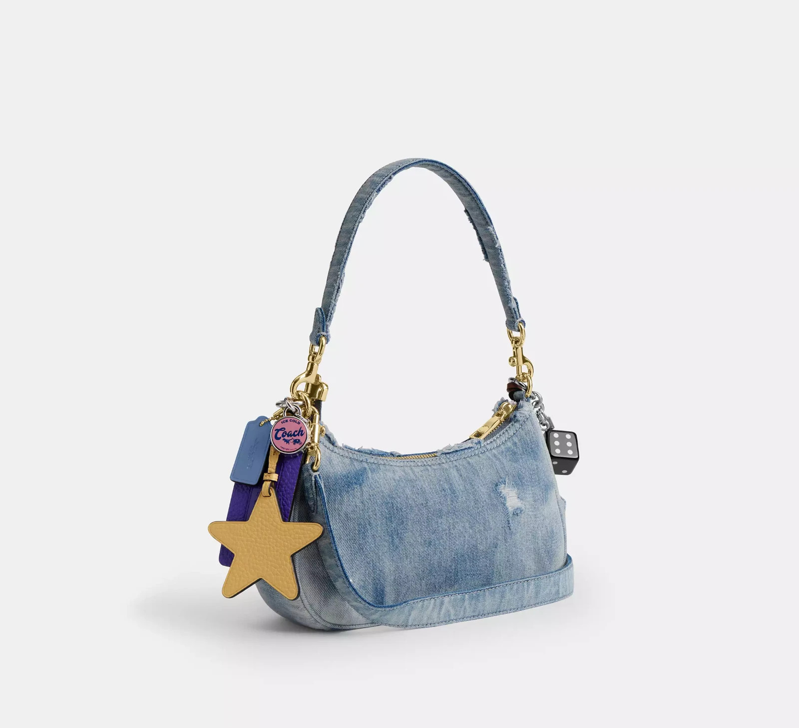 NWT CDY76 Coach Teri Shoulder Bag In Loved Denim With Charms