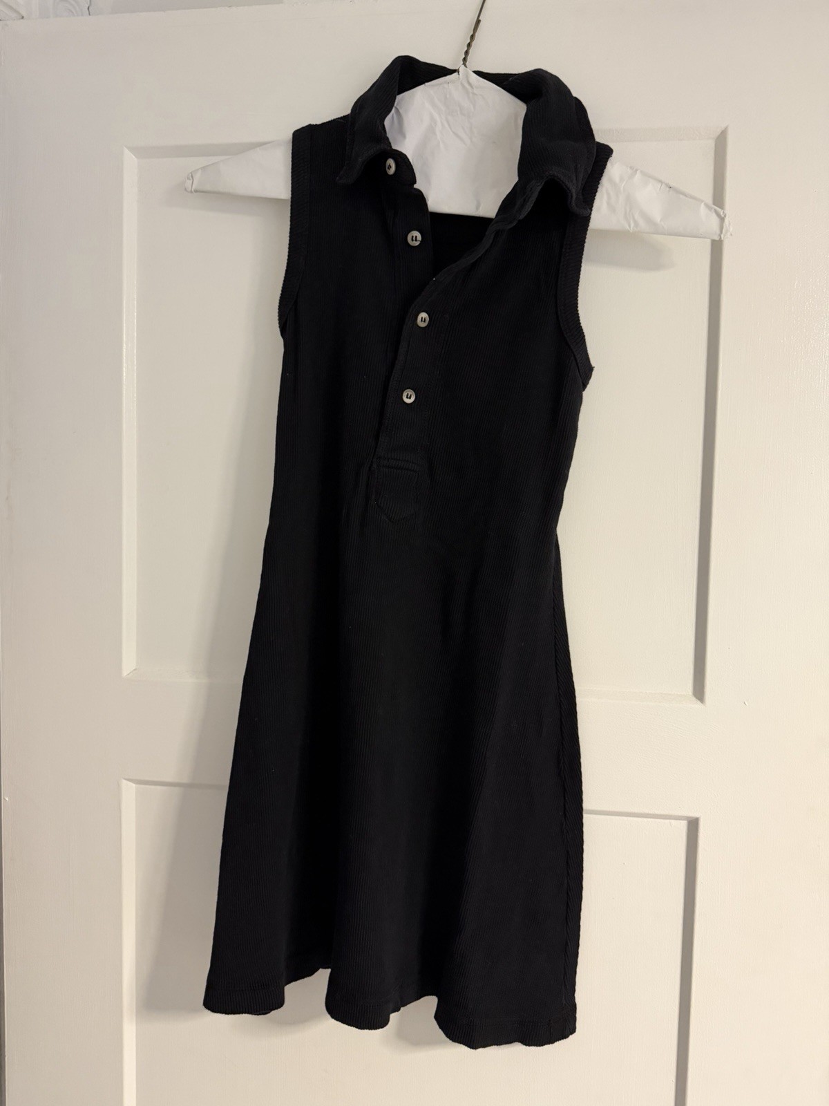 Hard Tail Black Knit Shirt Dress One Size Sleeveless Collared Button Front