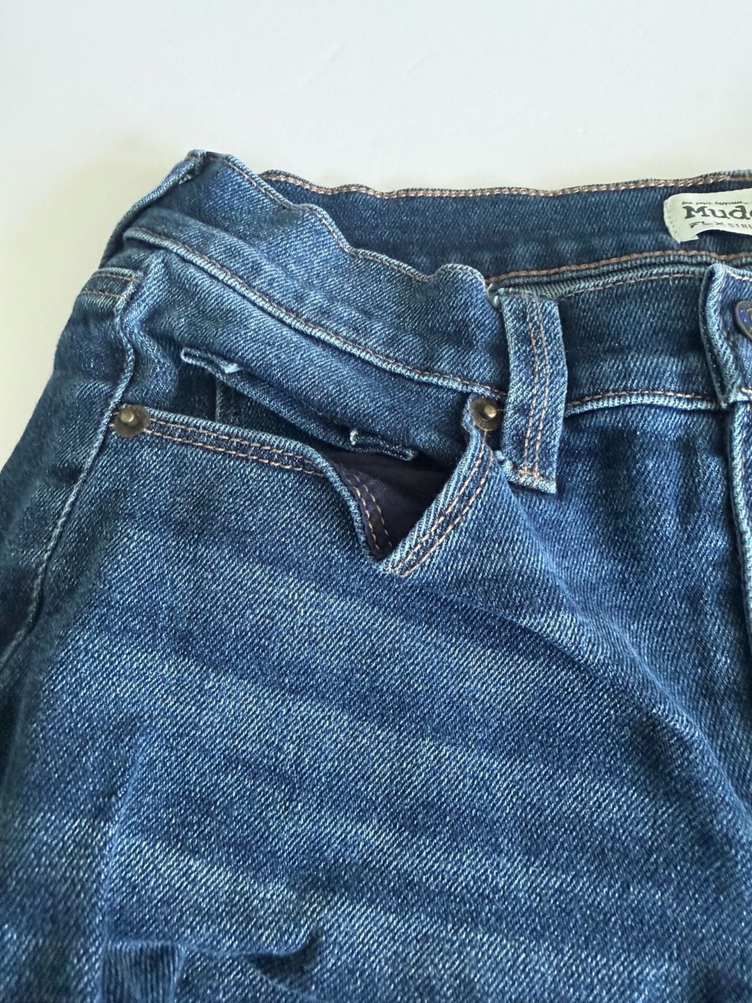 Mudd FLX Stretch Skinny Jeans Size 7 Junior Women Distressed Blue Dark Wash