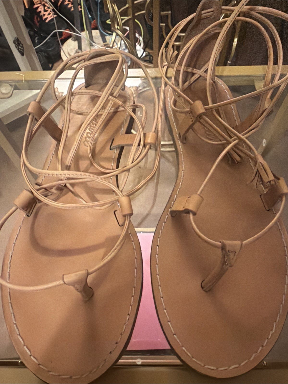 MADEWELL The Boardwalk Tan Leather Ankle Wrap Gladiator Sandals US Sz 6 VGUC