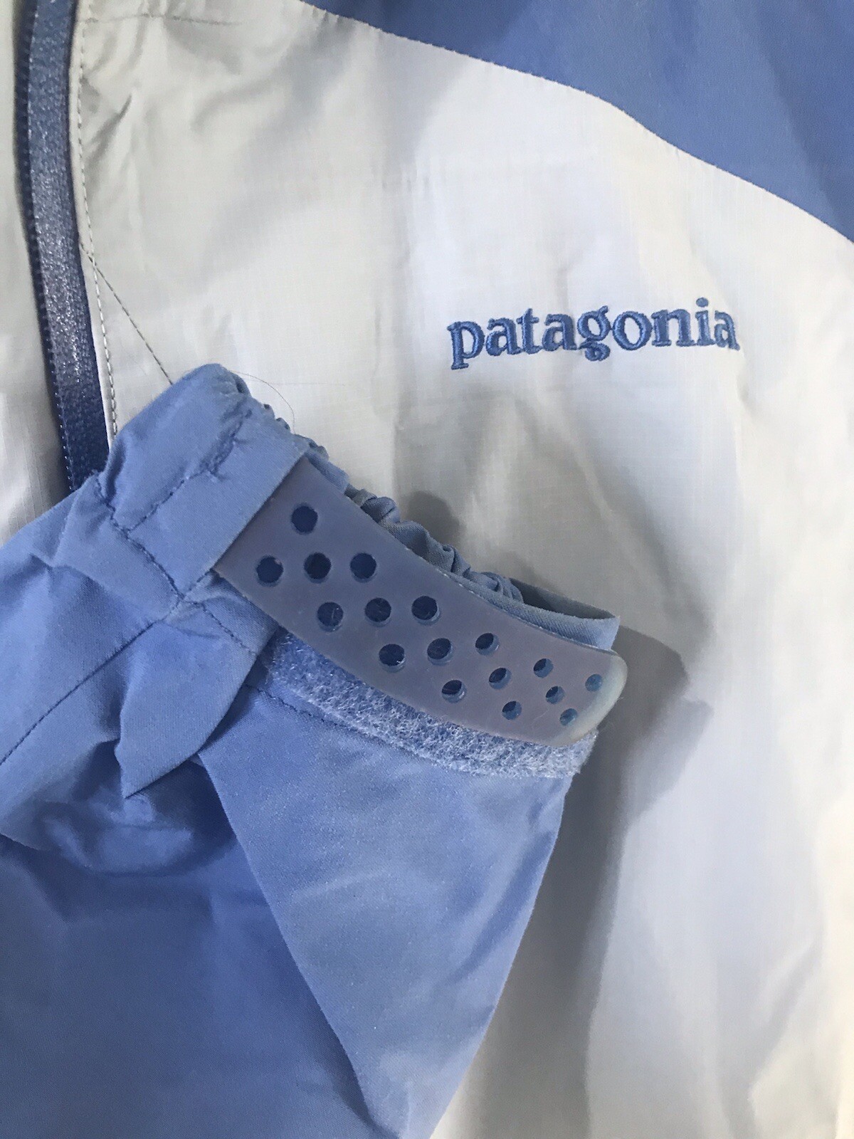 Patagonia Stretch Microburst Jacket Women’s L Two Tone Blue Hooded Sealed Seams