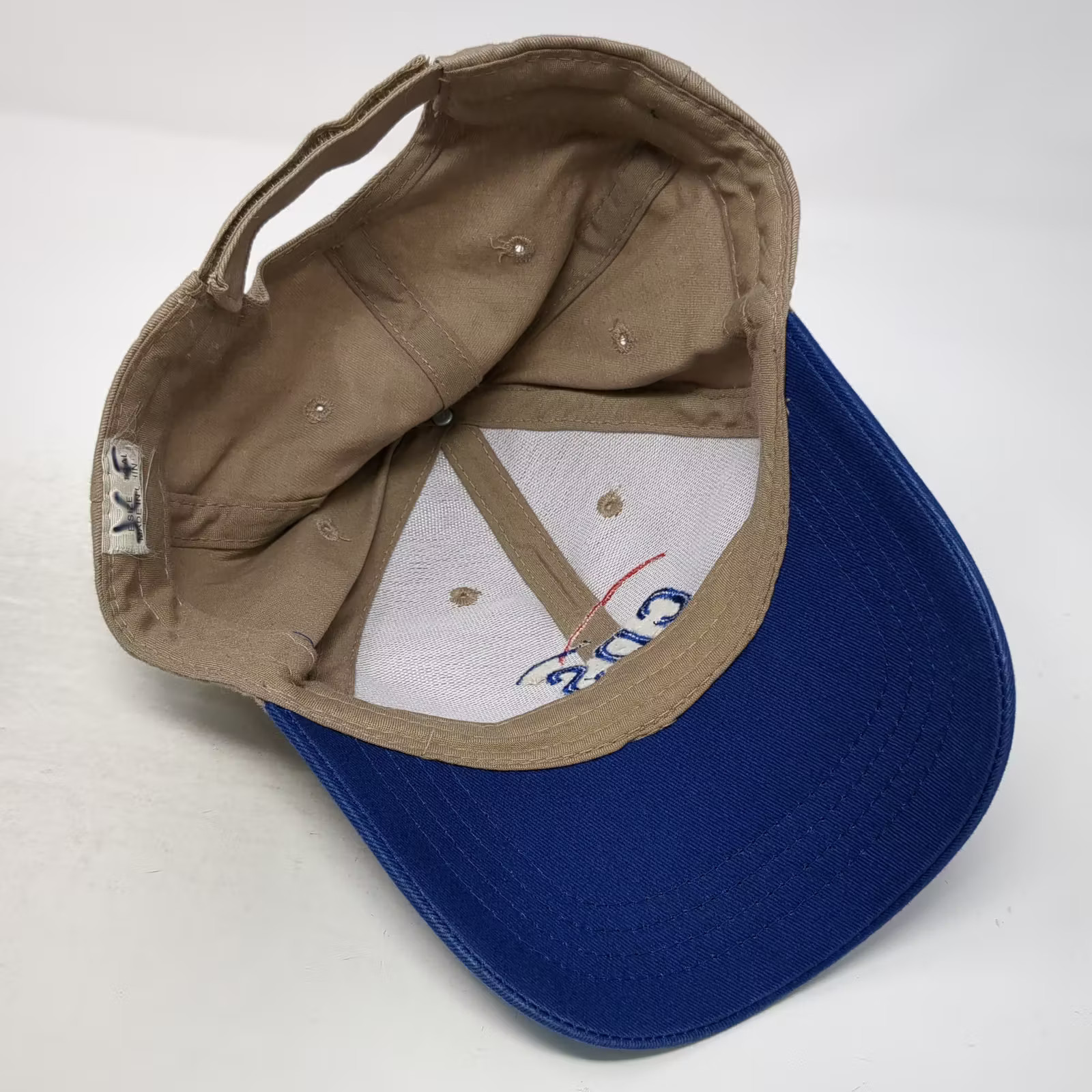 Beige Blue CDS Embroidered Adjustable Two Tone Baseball Cap One Size Hat