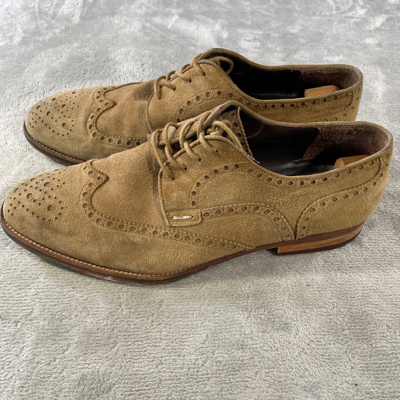 Magnanni Wingtip Brogue Oxford Shoes Mens 12 Tan Suede Office Career Luxury
