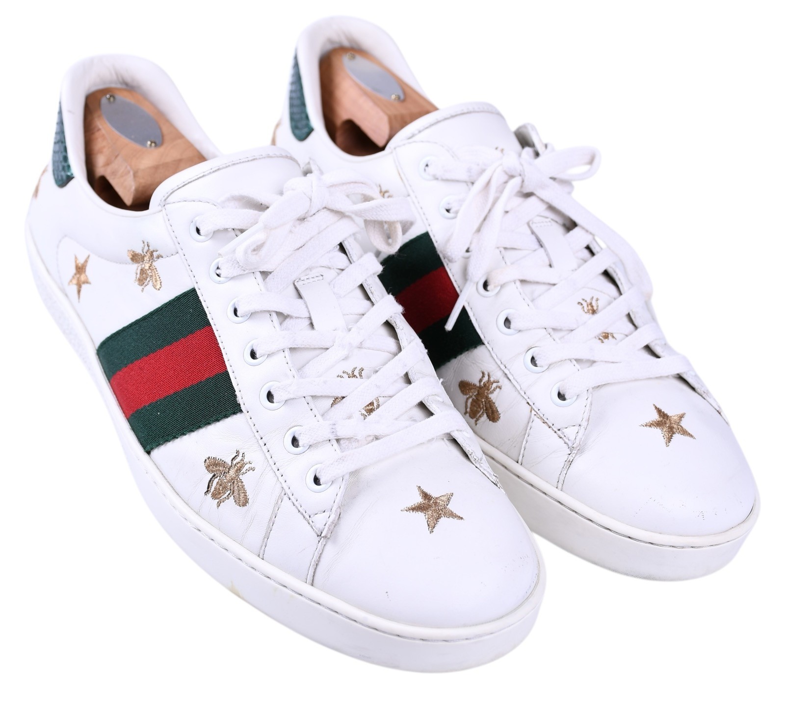 Gucci Ace Bee Star Sneakers Whie Leather Web Stripe Mens UK 9 – US 10