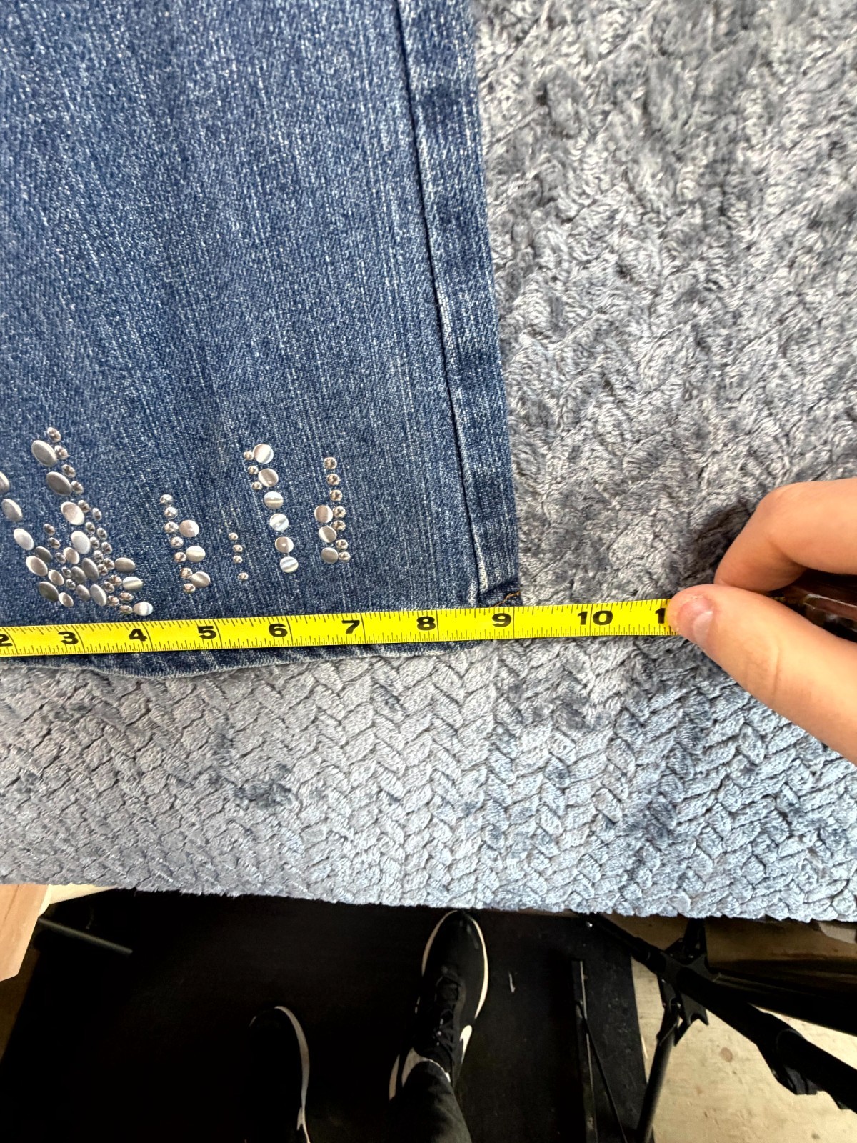 Vintage Hint Flare Jeans Womens 1 Blue Denim Cotton Studded Distressed Mid Rise