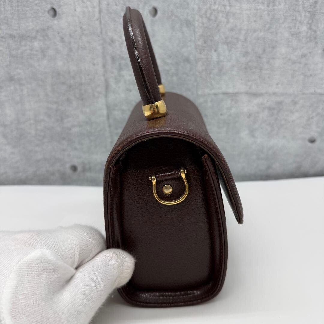 MaxMara Brown Leather 2Way Mini Top Handle Crossbody Flap Bag Italy Gold Logo