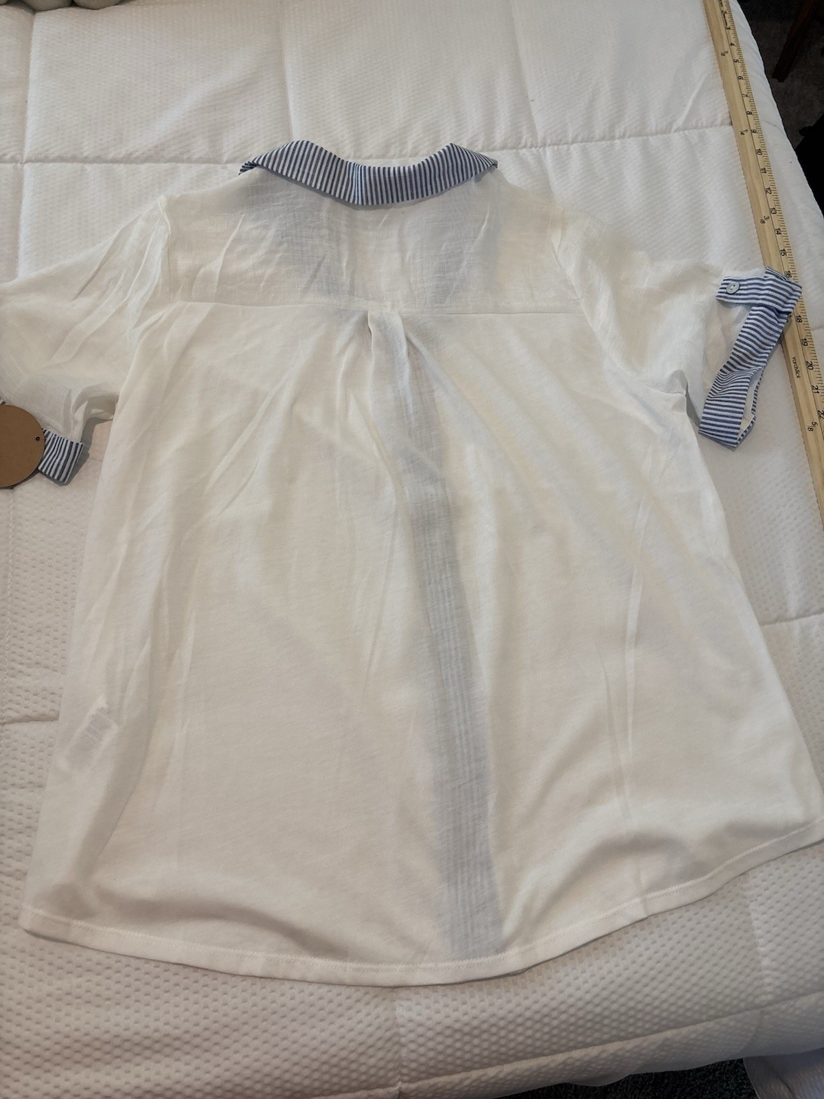 Parallel Skies Women’s White/Blue Striped Collared Button Front Blouse Size L