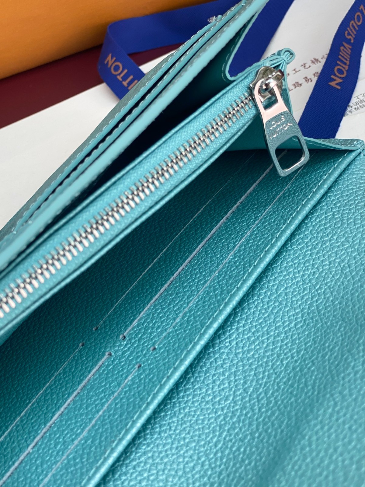 Luis Style Light Blue Monogram Envelope Long Wallet Crystal Flower New
