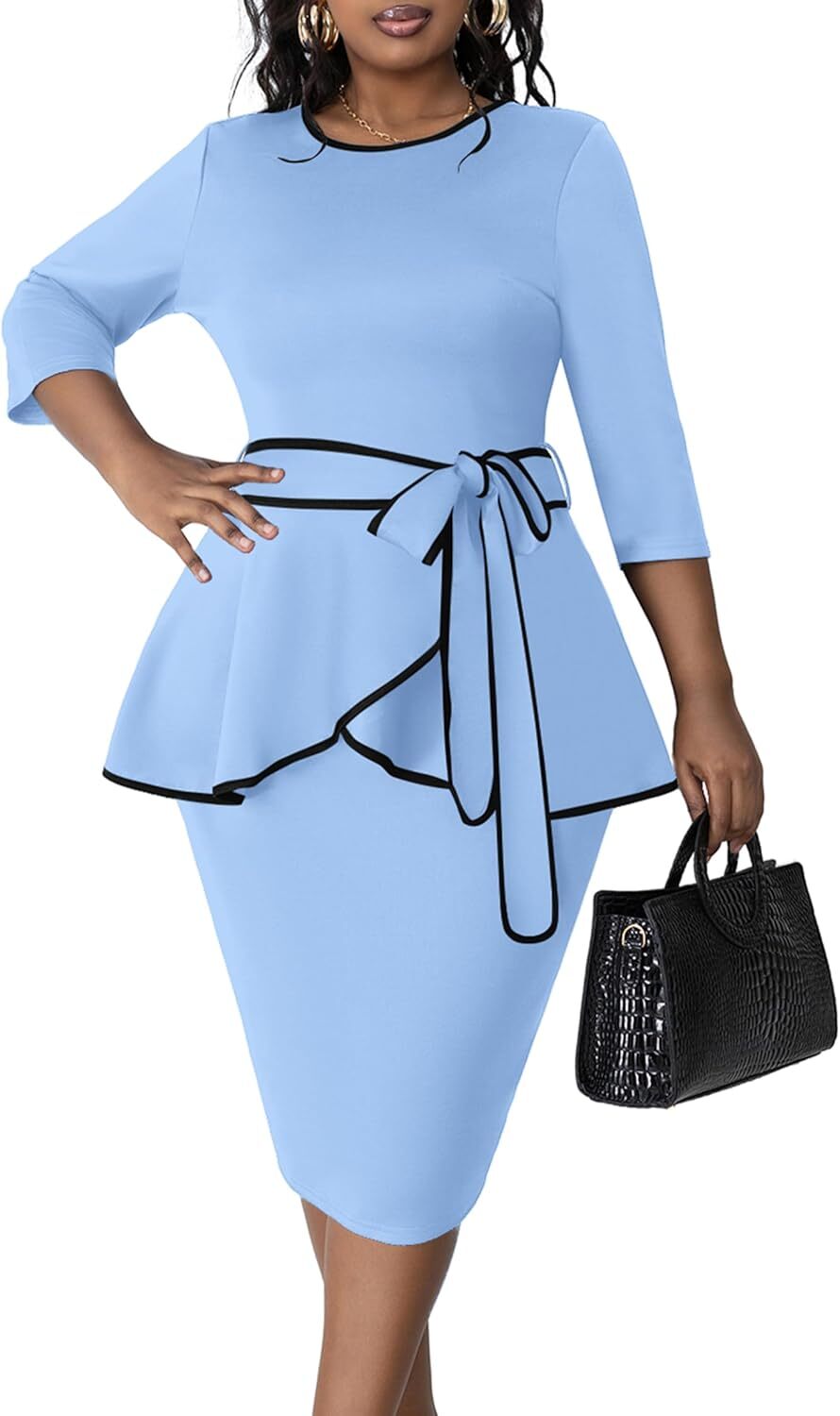 Plus Size Women’s Vintage 3/4 Sleeve Bodycon Pencil Church Dress – Formal Style
