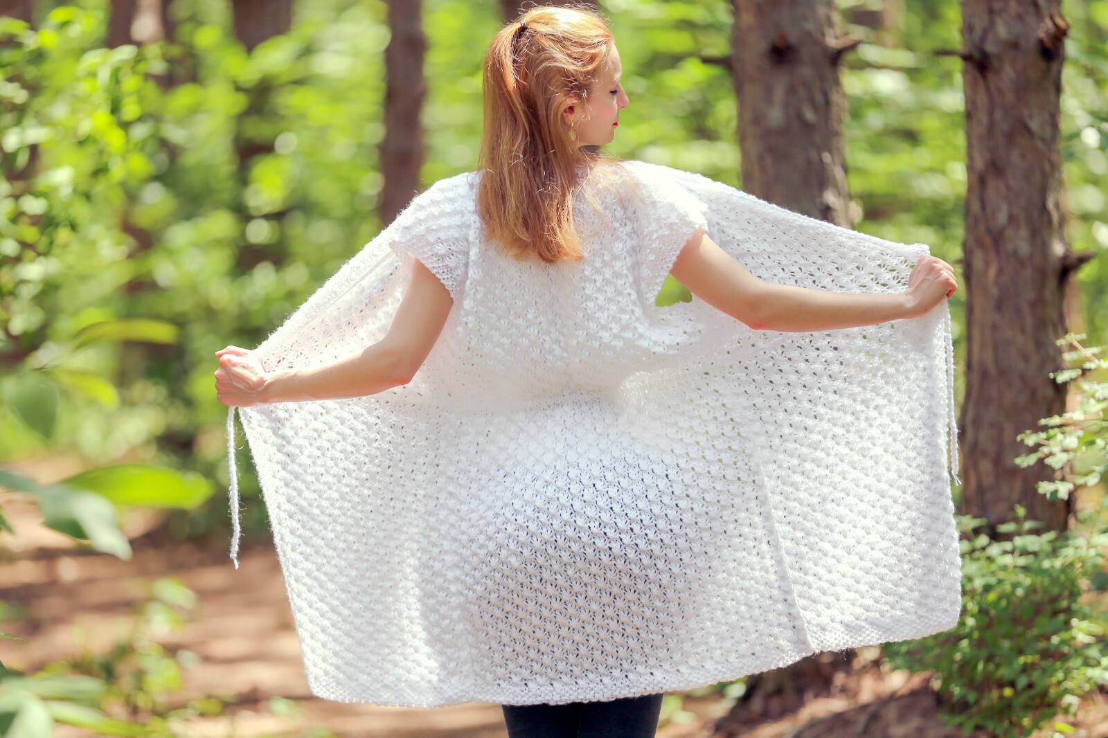 Elegant sparkle summer cardigan – hand knitted white V-neck cardigan SuperTanya