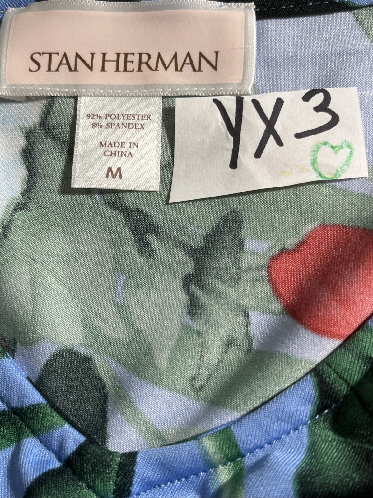 Stan Herman Silky Jersey Lounge Dress Hibiscus Sz Medium Blue A346777 Women YX3