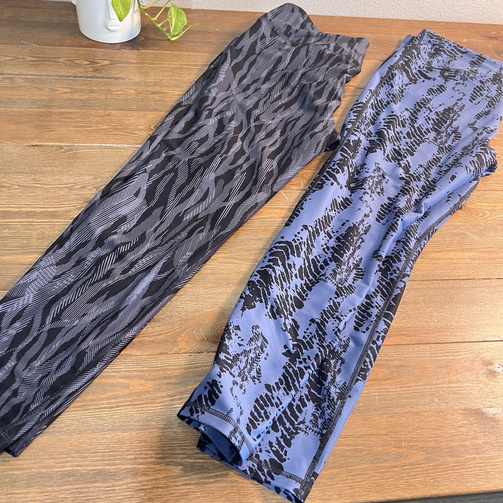 Athletic Works Workout Leggings XXXL 22 Blue & Black Workout Exercise Set Of 2
