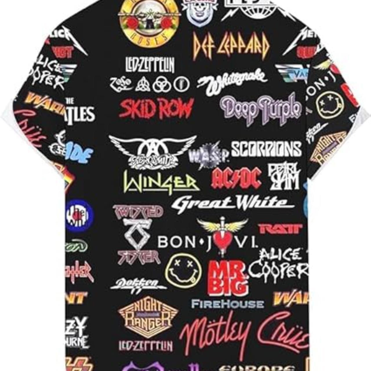 Mens Rock Shirts Band Collage Printed Shirt for Men Short Sleeve Punk