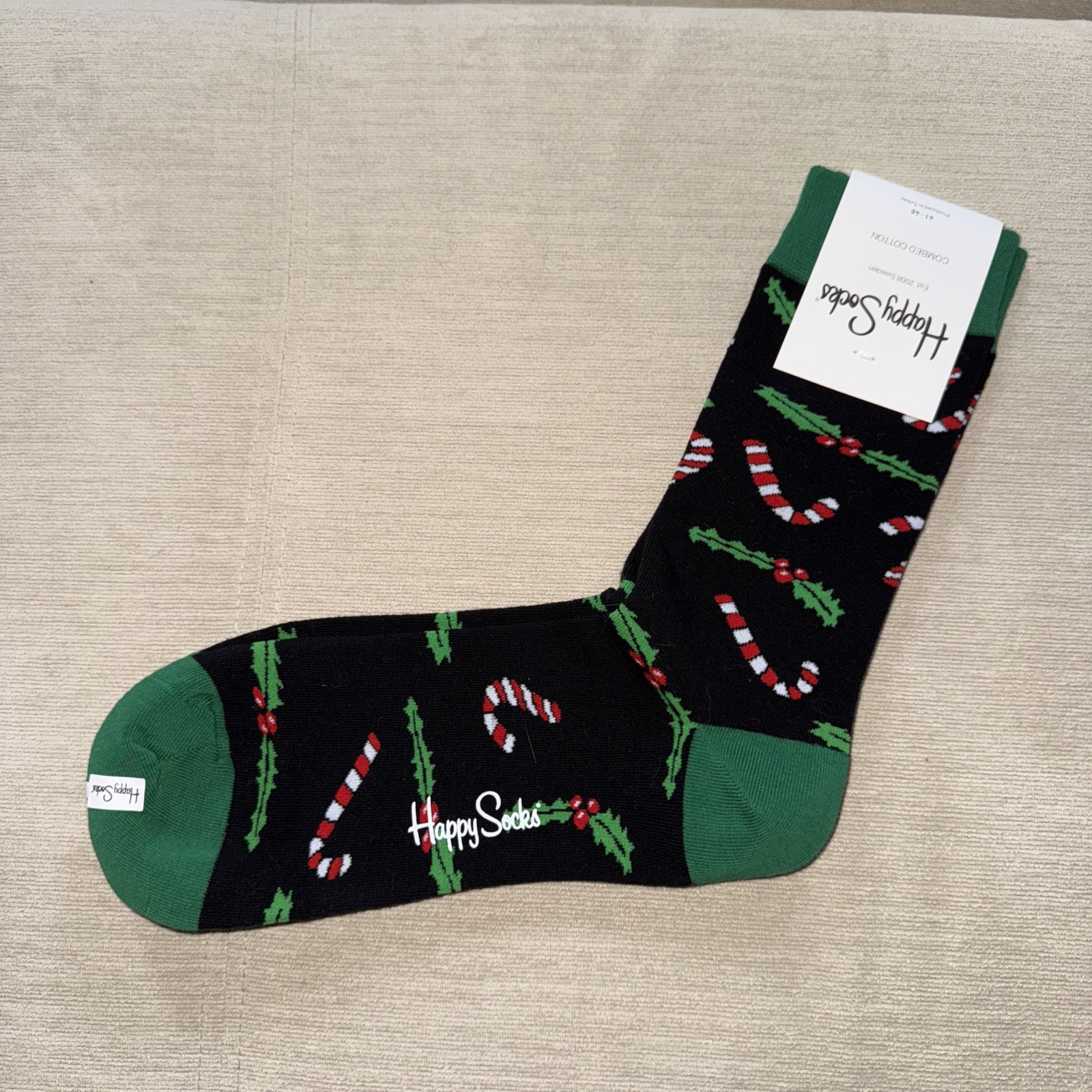 Happy Socks Men’s/Unisex Classic Crew Socks, Christmas Candy Cane Missile Toe