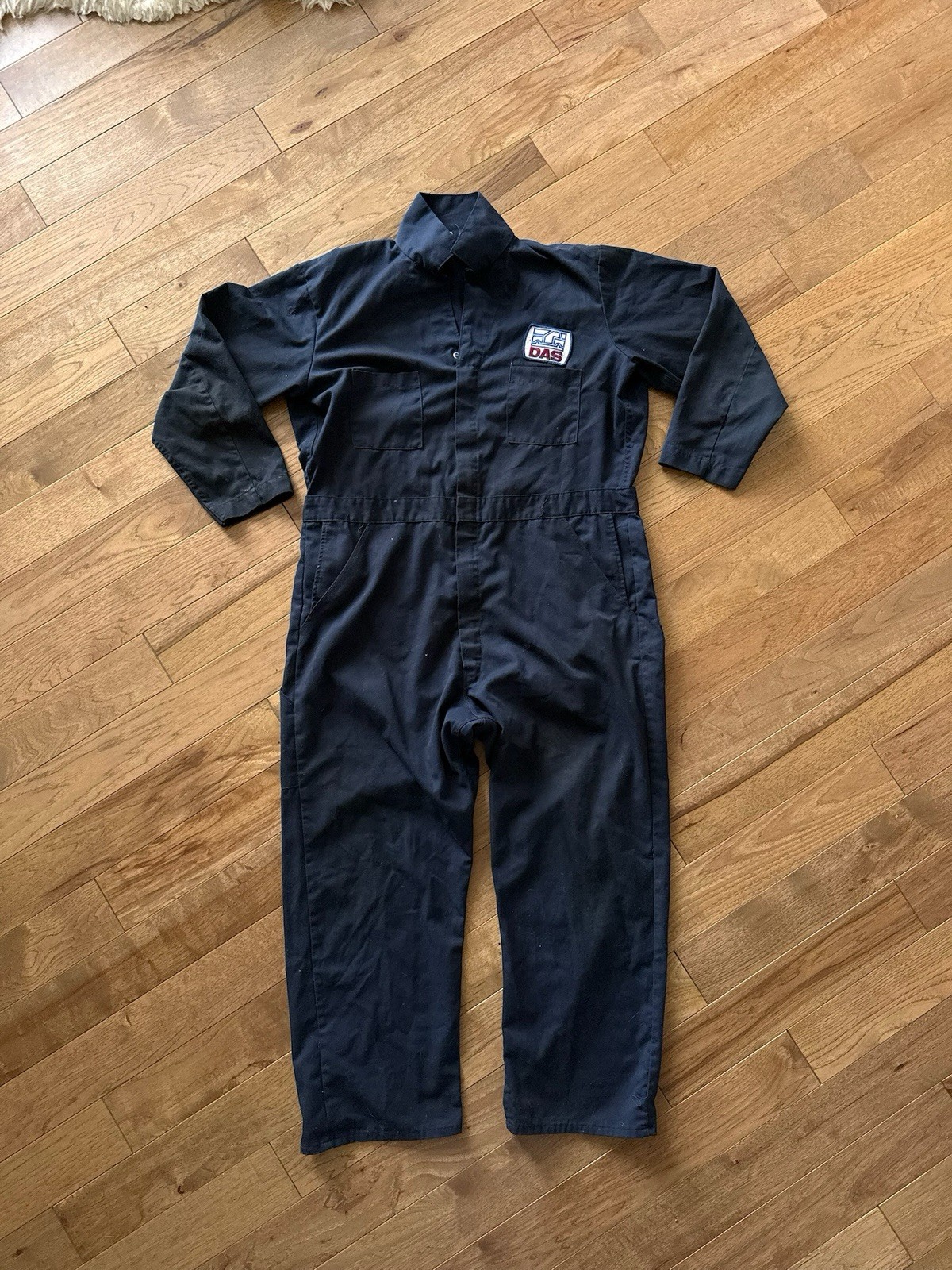 Vtg Dickies Navy Twill Work Coveralls CT20 DAS Patch Mechanic Utility Jumpsuit