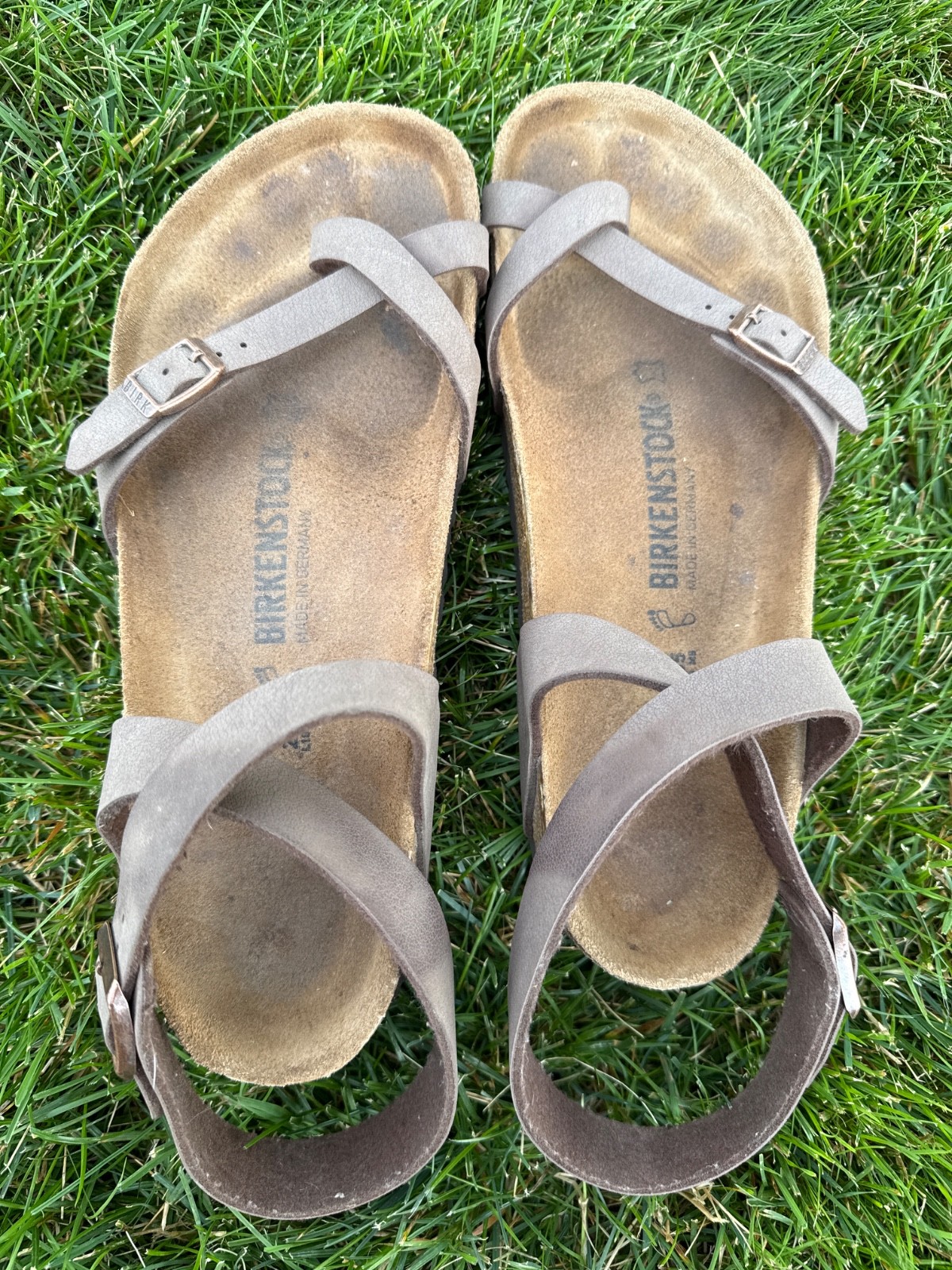 Fresh Birkenstocks: Women 41 US 10 Brown Strap Toe Loop Buckle Wrap Ankle