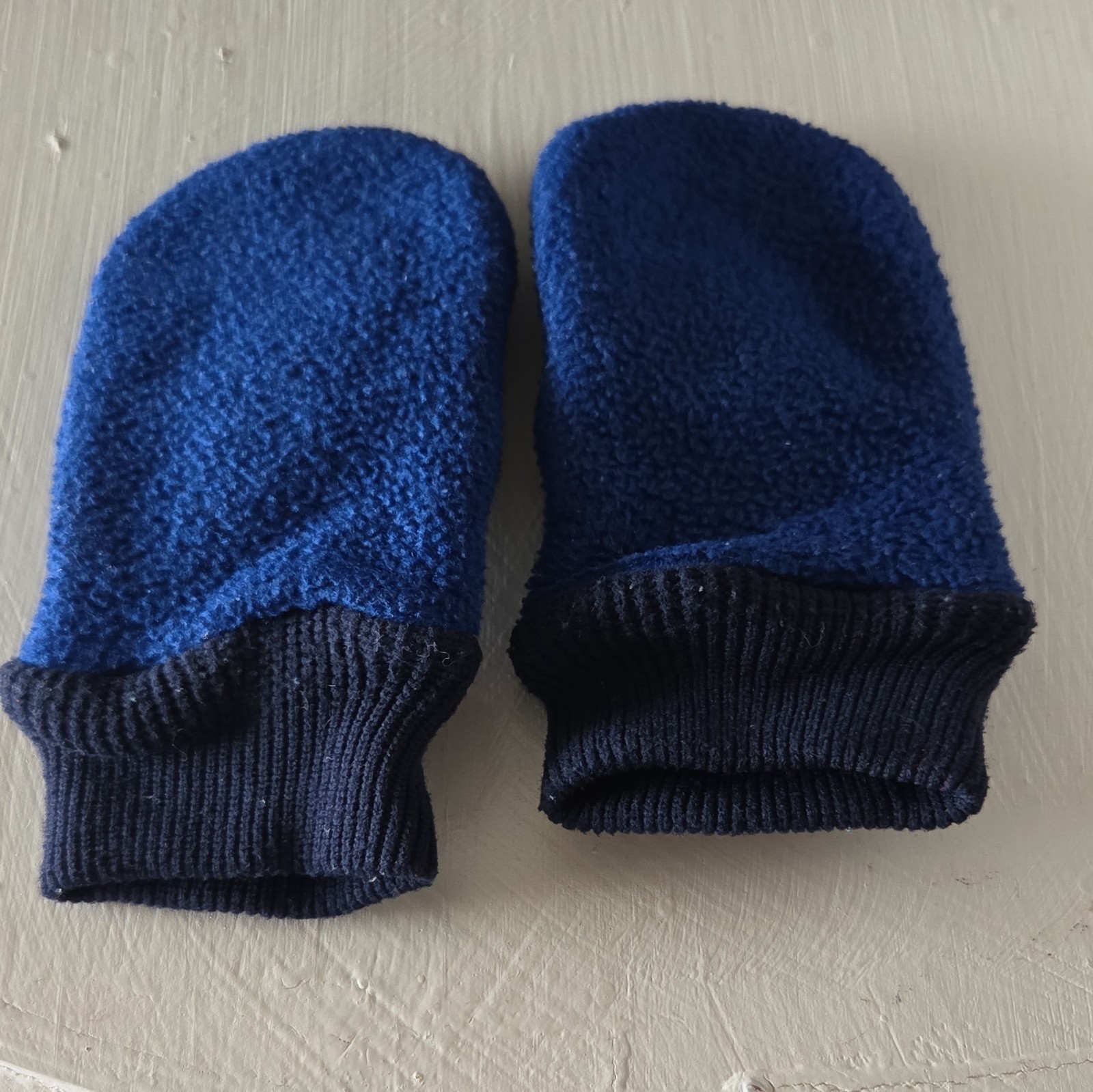 Lands’ End Children’s Fleece Lined Mittens Blue/Navy XS Ribbed Cuff Wrist