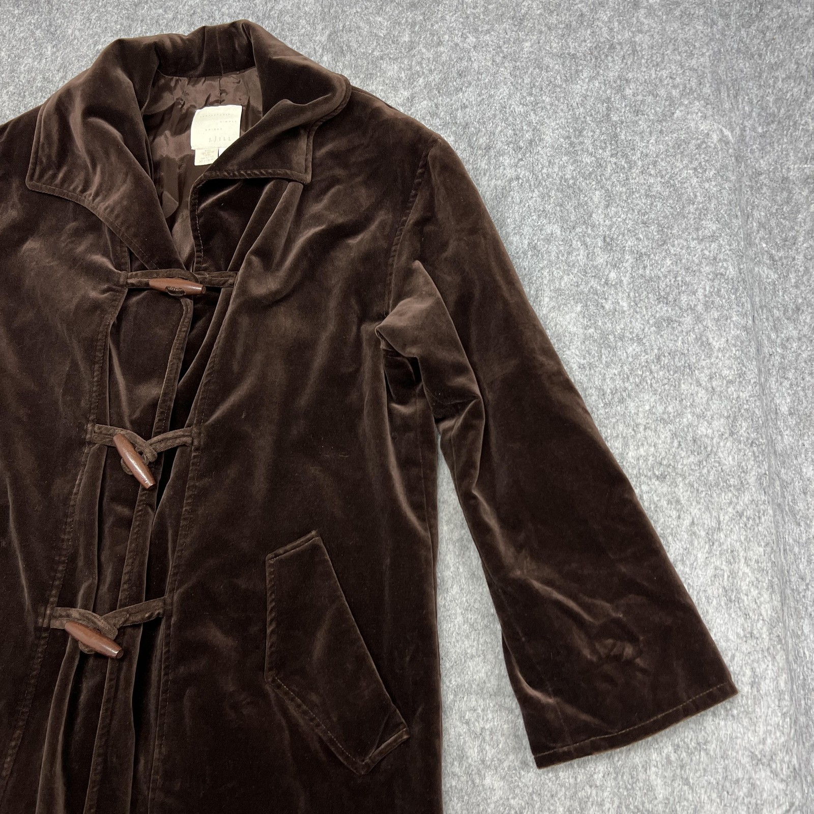 Vintage J Jill Coat Womens S Brown Velvet Toggle Lined Duster Missy Whimsigoth