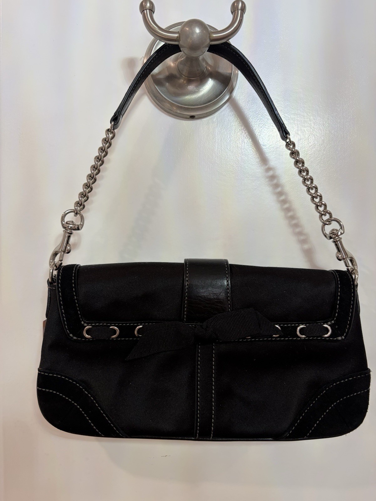 RARE Coach Mini Soho Satin & Suede Ltd Ed Top Handle Bag Clutch Swarovski # 8949