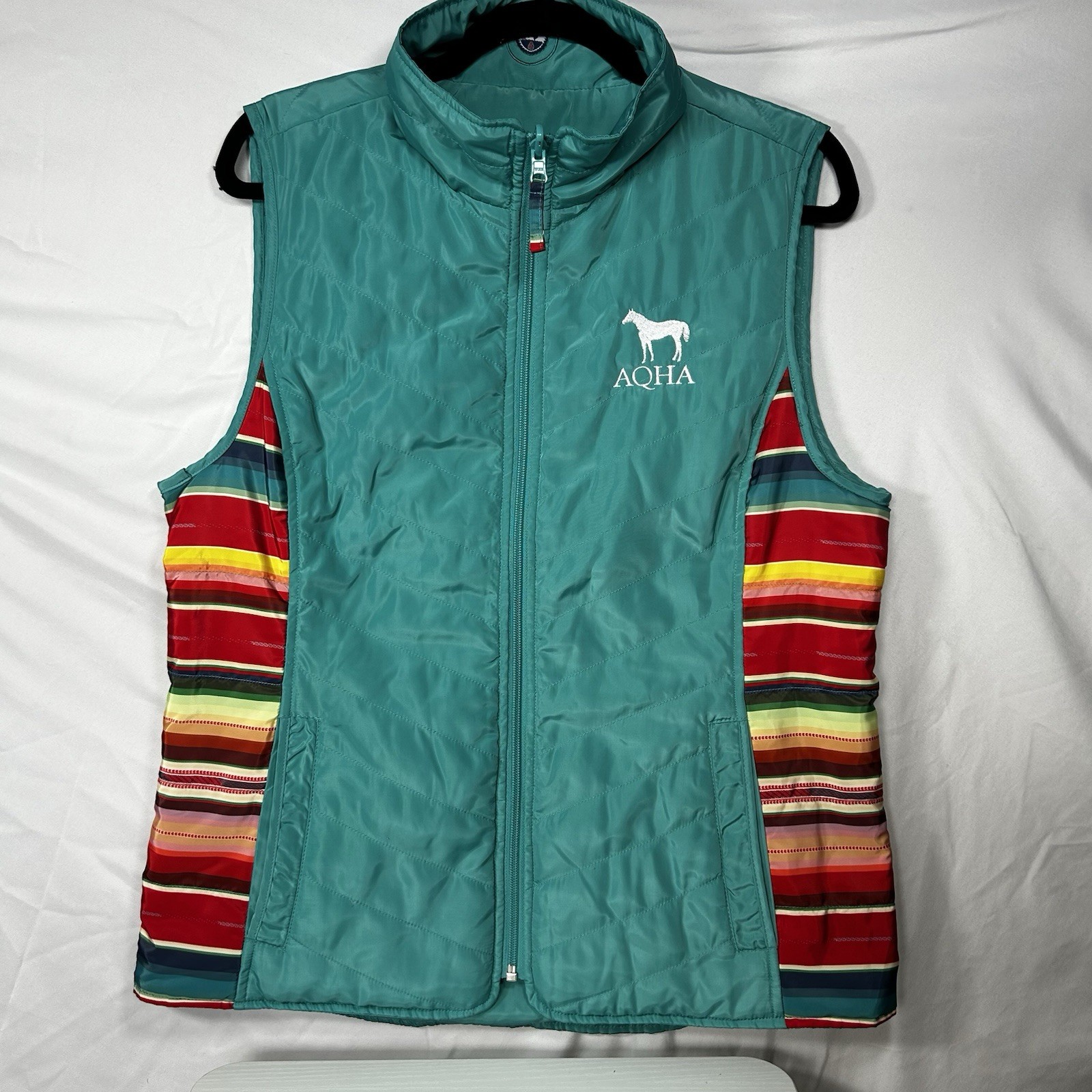 American Quarter Horse Association Embroidered STA Ranch wear Vest Turquoise Lrg