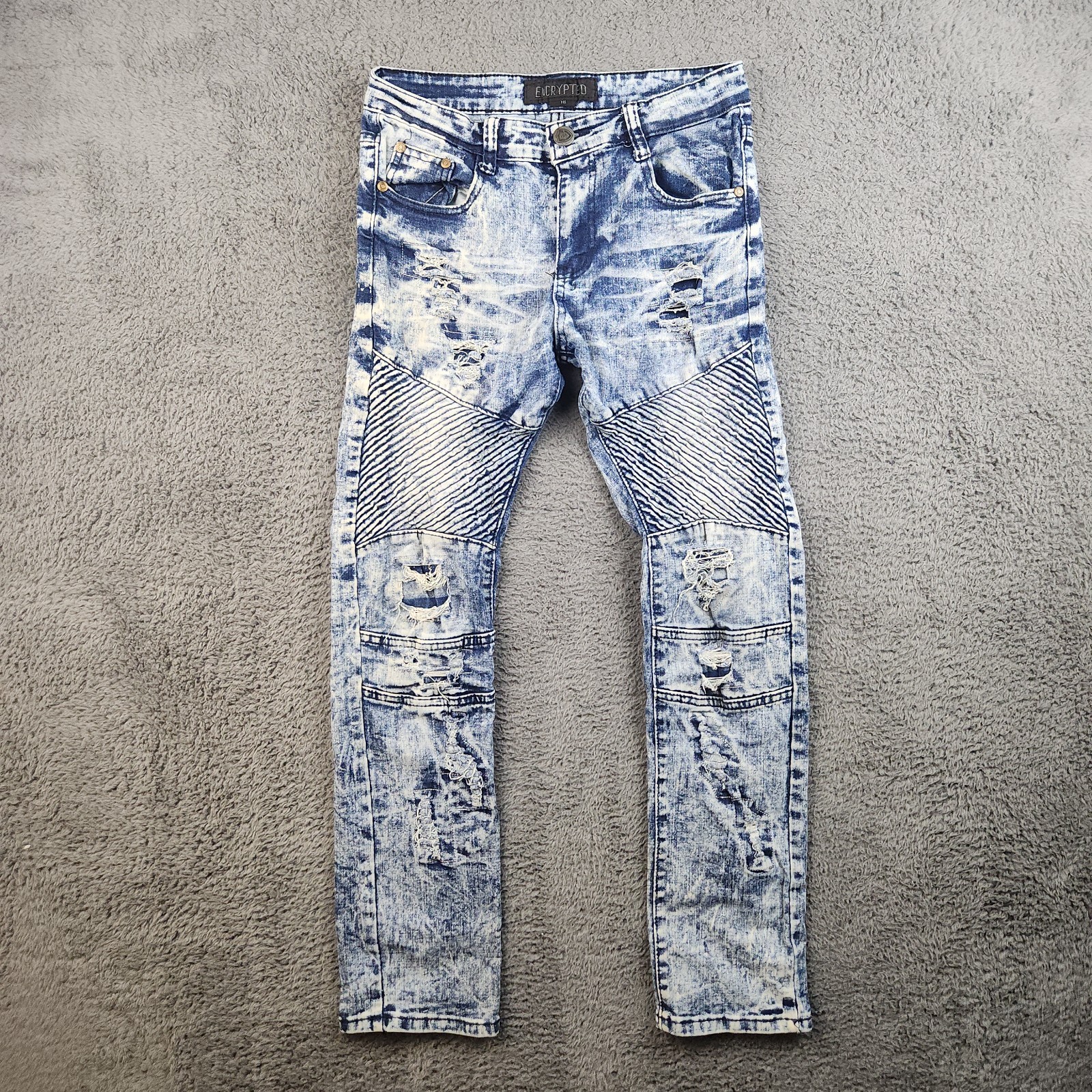 Encrypted Slim Moto Jean Fit 28×28 Tag 16 Acid Wash Streetwear Articulated Pant
