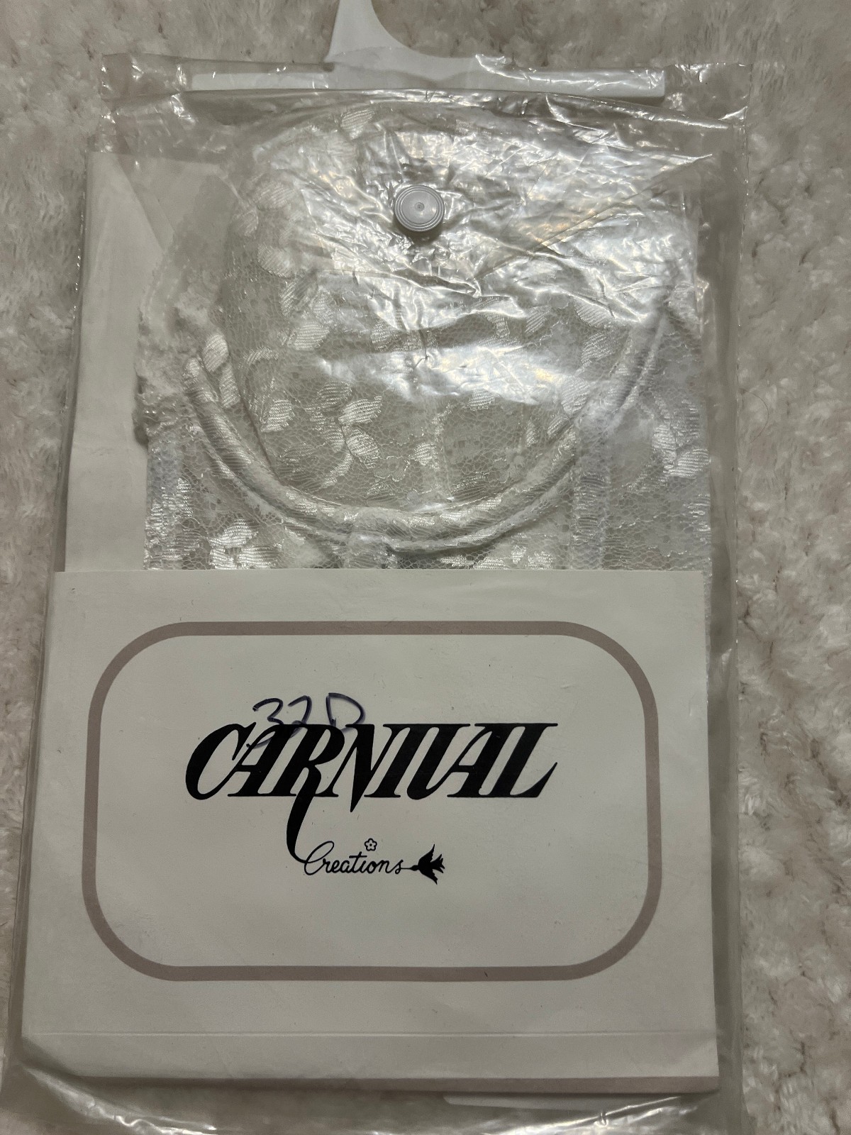 VTG Carnival 213 Lace Low Plunge Longline Bra – 32D – white – NWT!