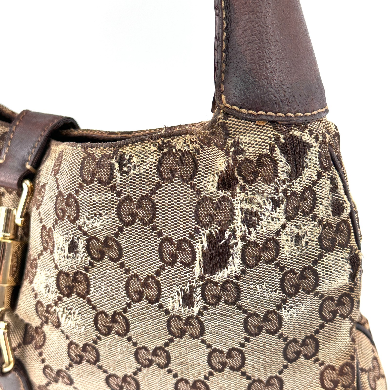 GUCCI Jackie GG Canvas Shoulder Hand Bag Black Leather 137335 Purse Authentic