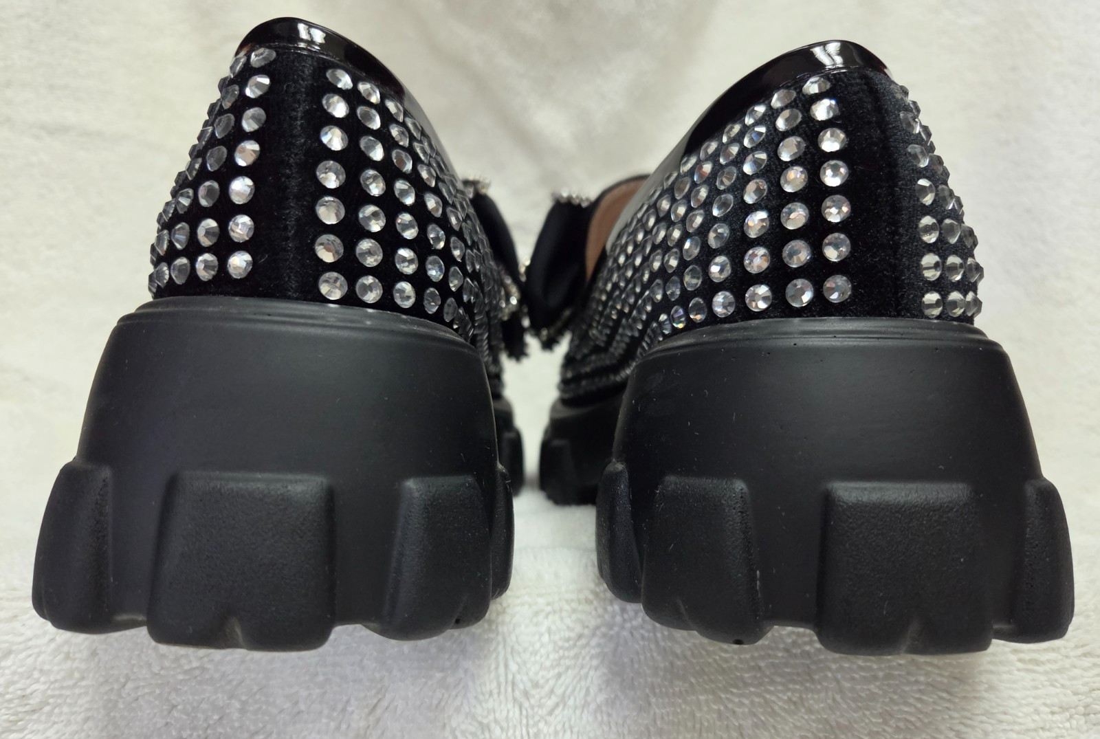 Betsey Johnson Vincent Bow Black Rhinestone Chunky Platform Loafer Women’s 5.5 M
