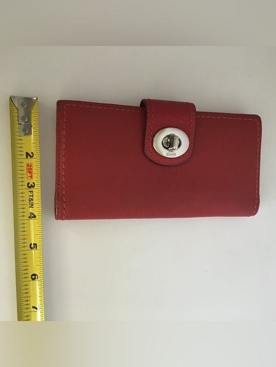 Coach Legacy Leather Turnlock Checkbook Wallet Red Long Bifold Wallet