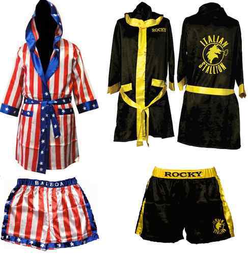 Rocky Balboa Movie Boxing Robe Shorts Costume Set American Flag/Italian Stallion