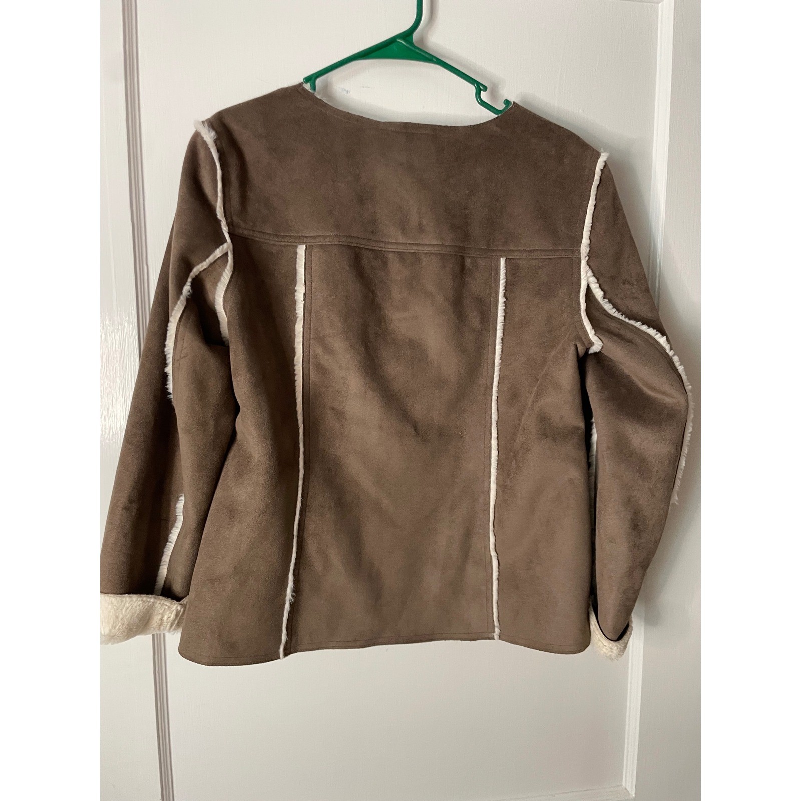 JJill Petite Faux Suede Sherpa Lined Jacket Brown Button Front Lined Womens MP