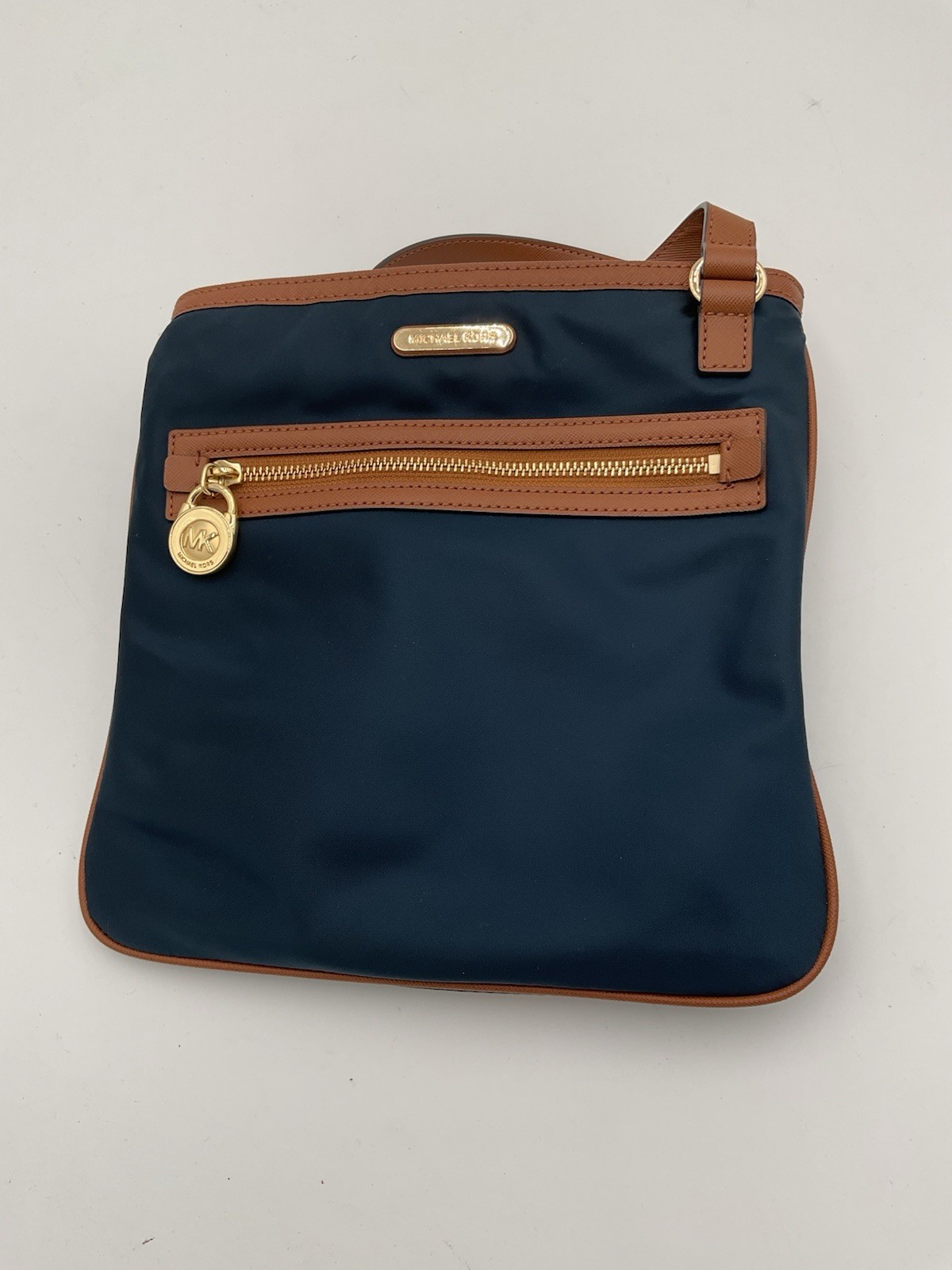 Michael Kors Medium Crossbody Bag Navy/Brown, Gold Hardware, Zip, Pockets