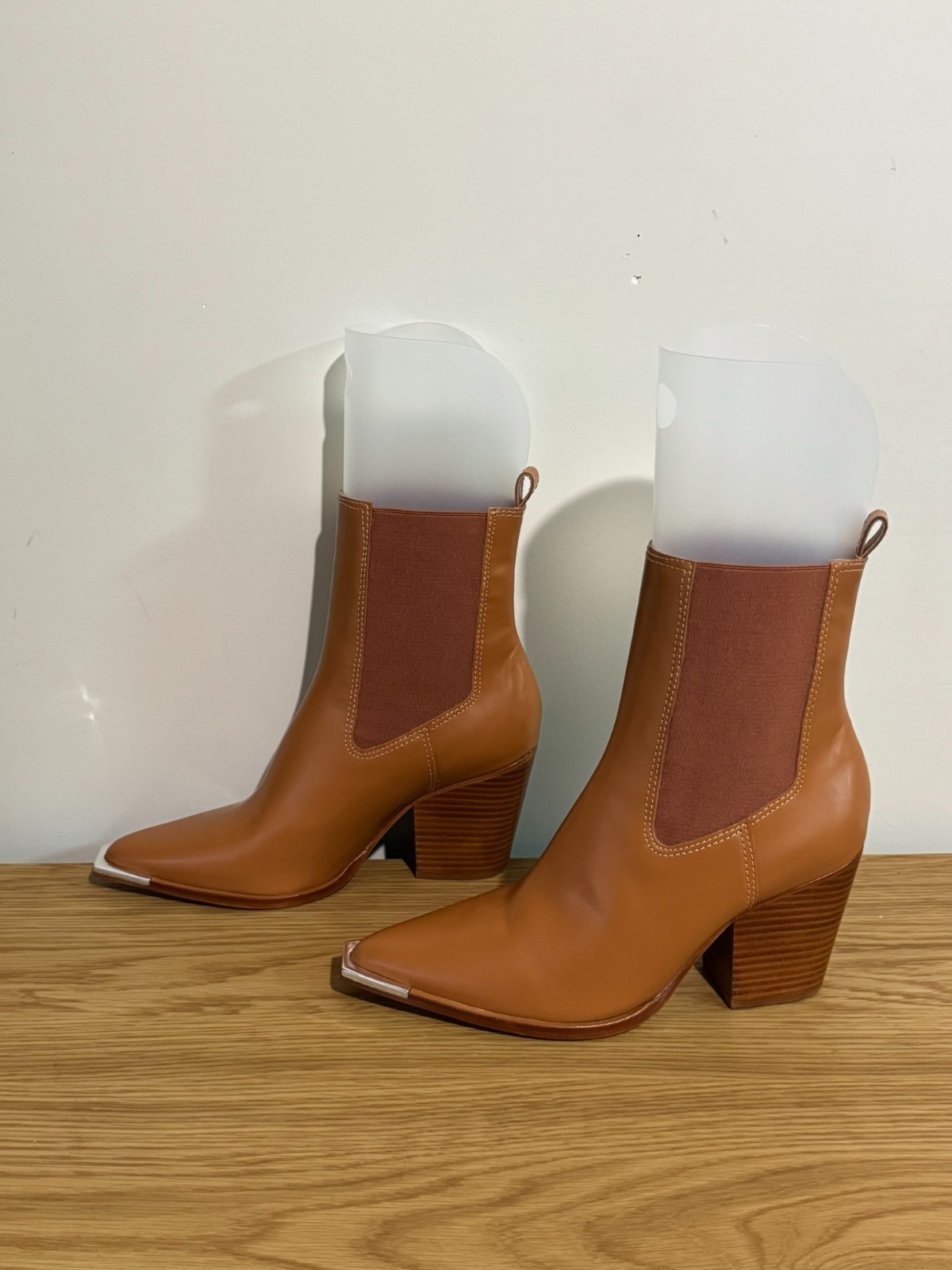 Schutz Womens Caramel Brown Leather Block Heel Ankle Chelsea Boots Size US 8.5B