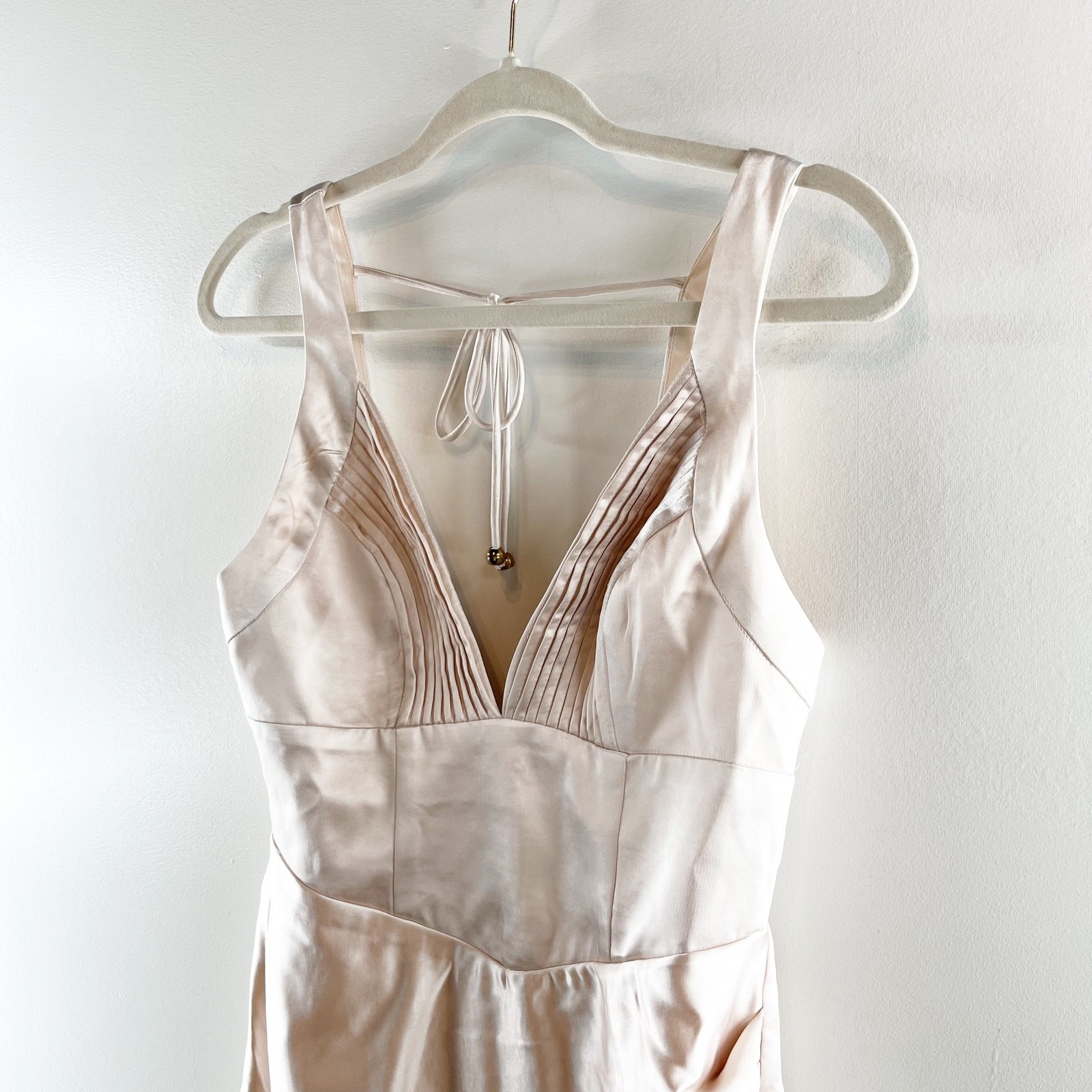 Hello Molly Rosebud Satin Plunge V Neck Mini Dress Champagne Gold 6
