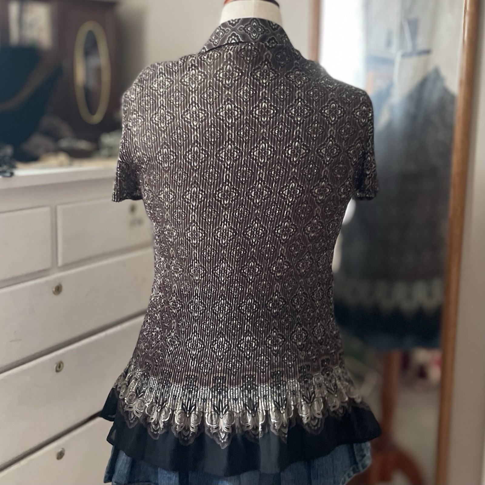APT.9 Brown Paisley Crinkle Blouse XL Ruffle Forest Fairy Grunge Goblincore GVC