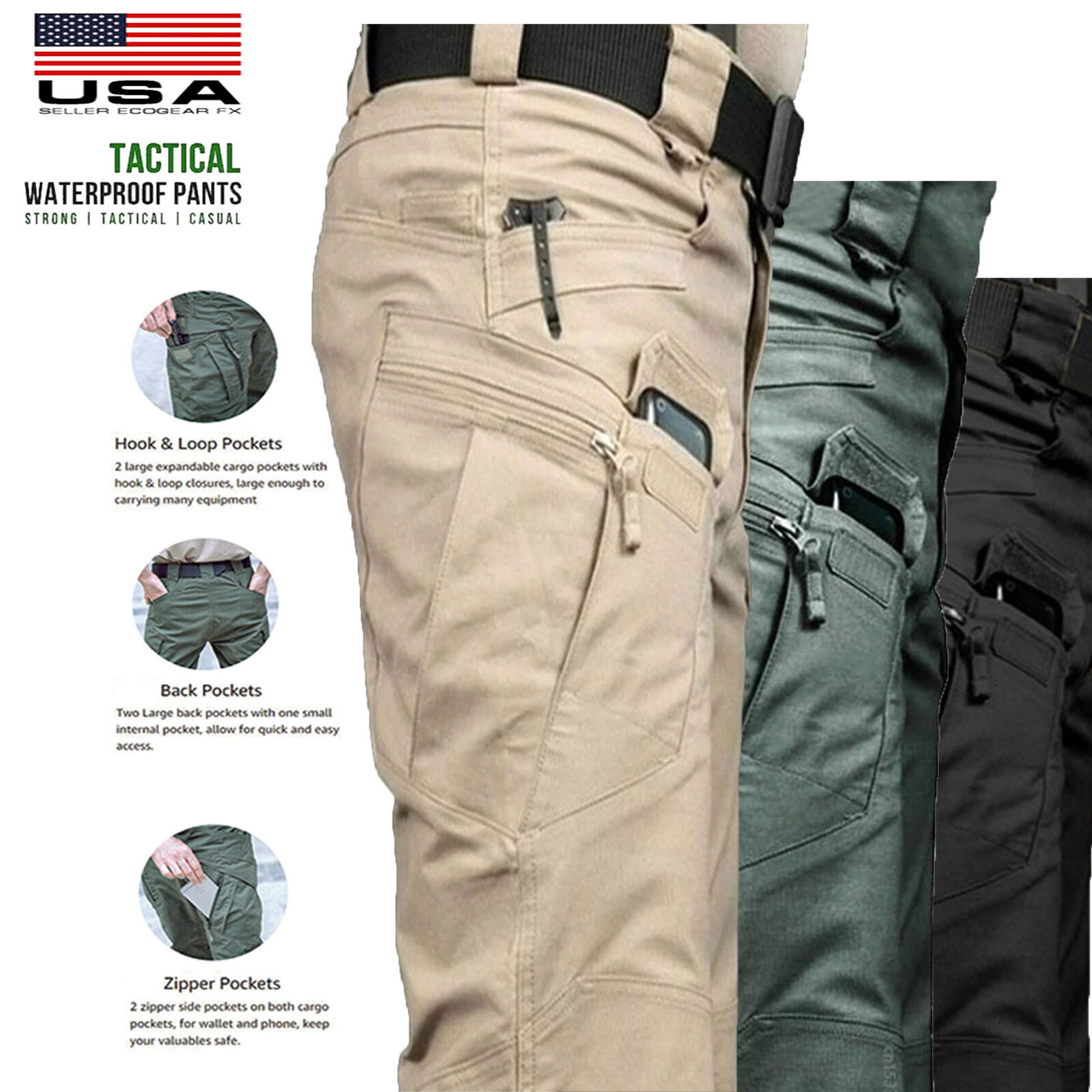 Tactical Cargo Pants for Men Waterproof Hiking Work Combat Outdoor Trousers