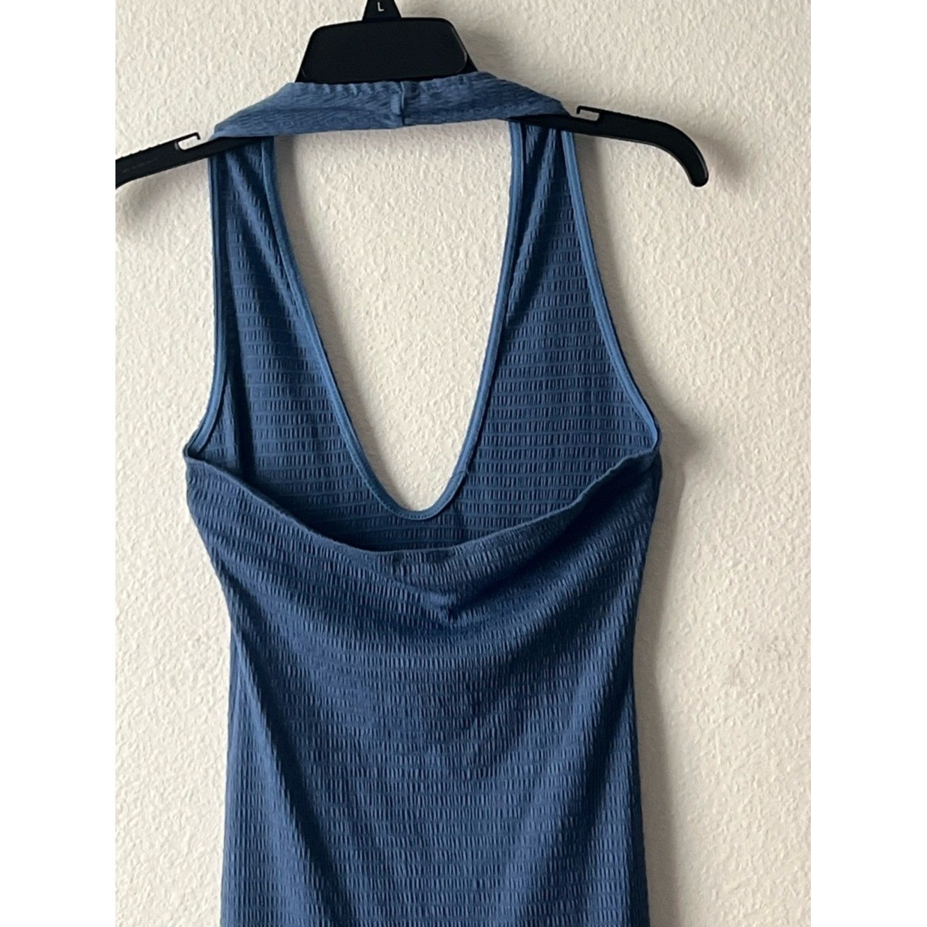 Fashion Nova Dusty Blue Backless Ribbed Tank Top, Size S