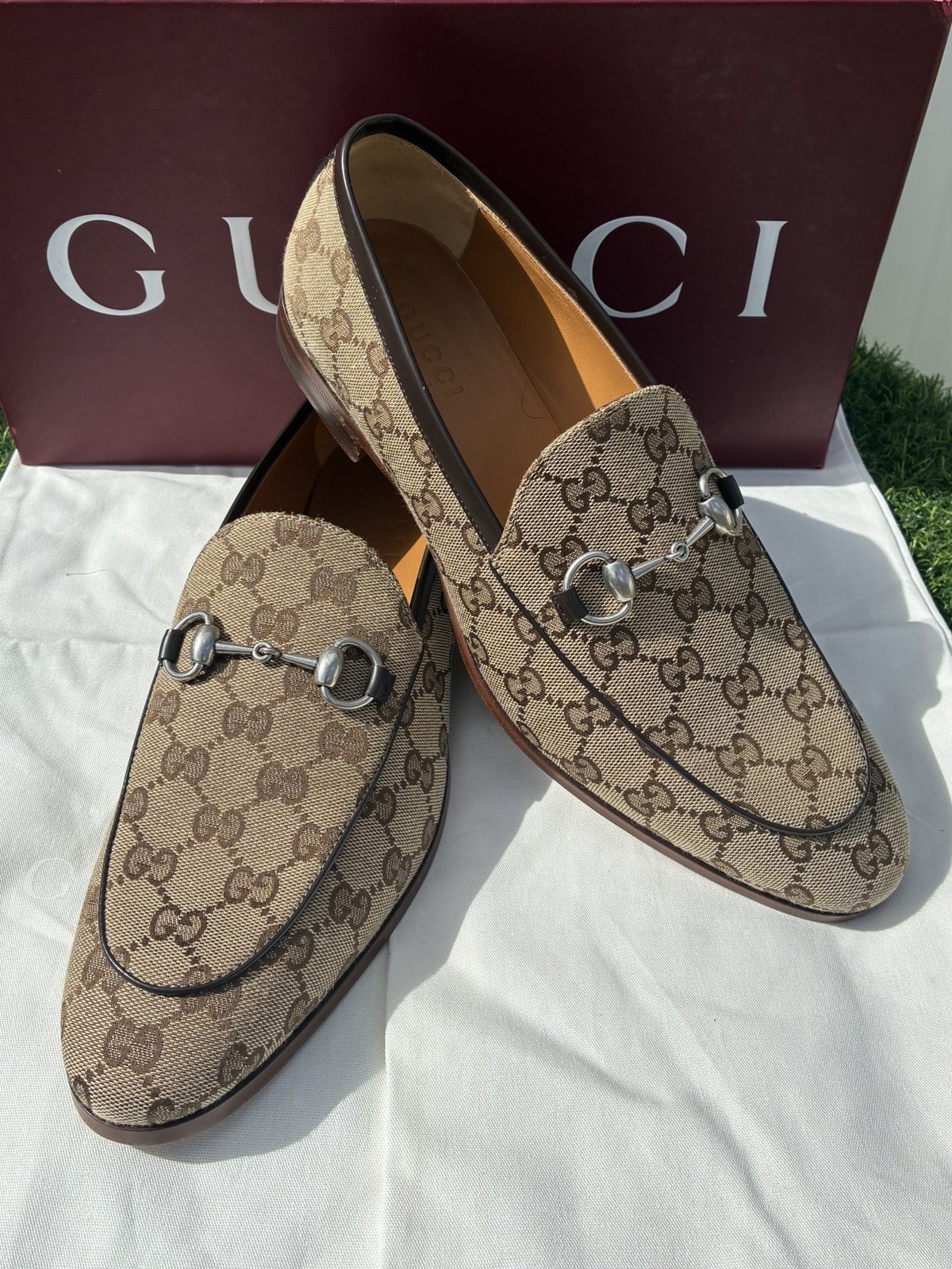 GUCCI CLASSIC BEIGE EBONY GG SUPREME MONOGRAM HORSEBIT JORDAAN LOAFERS G8.5 US9
